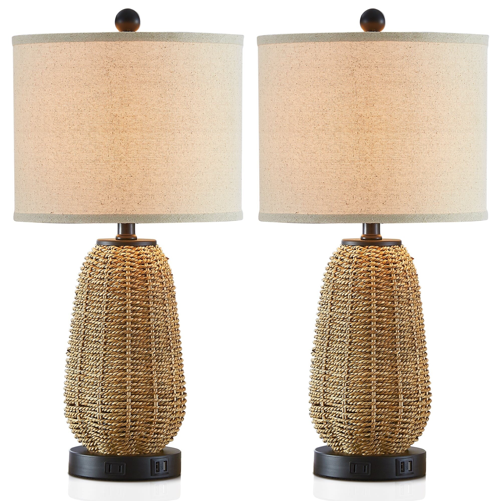 Table Lamp Brown Natural Straw Touch 3-Way Dimming(Set of 2) - 11'' x 11'' x 22.8'' (L x W x H)