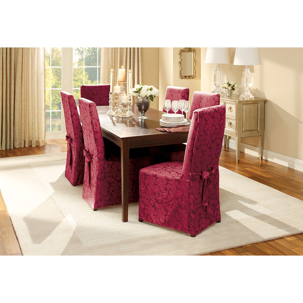 SureFit Scroll Long Dining Chair Slipcover