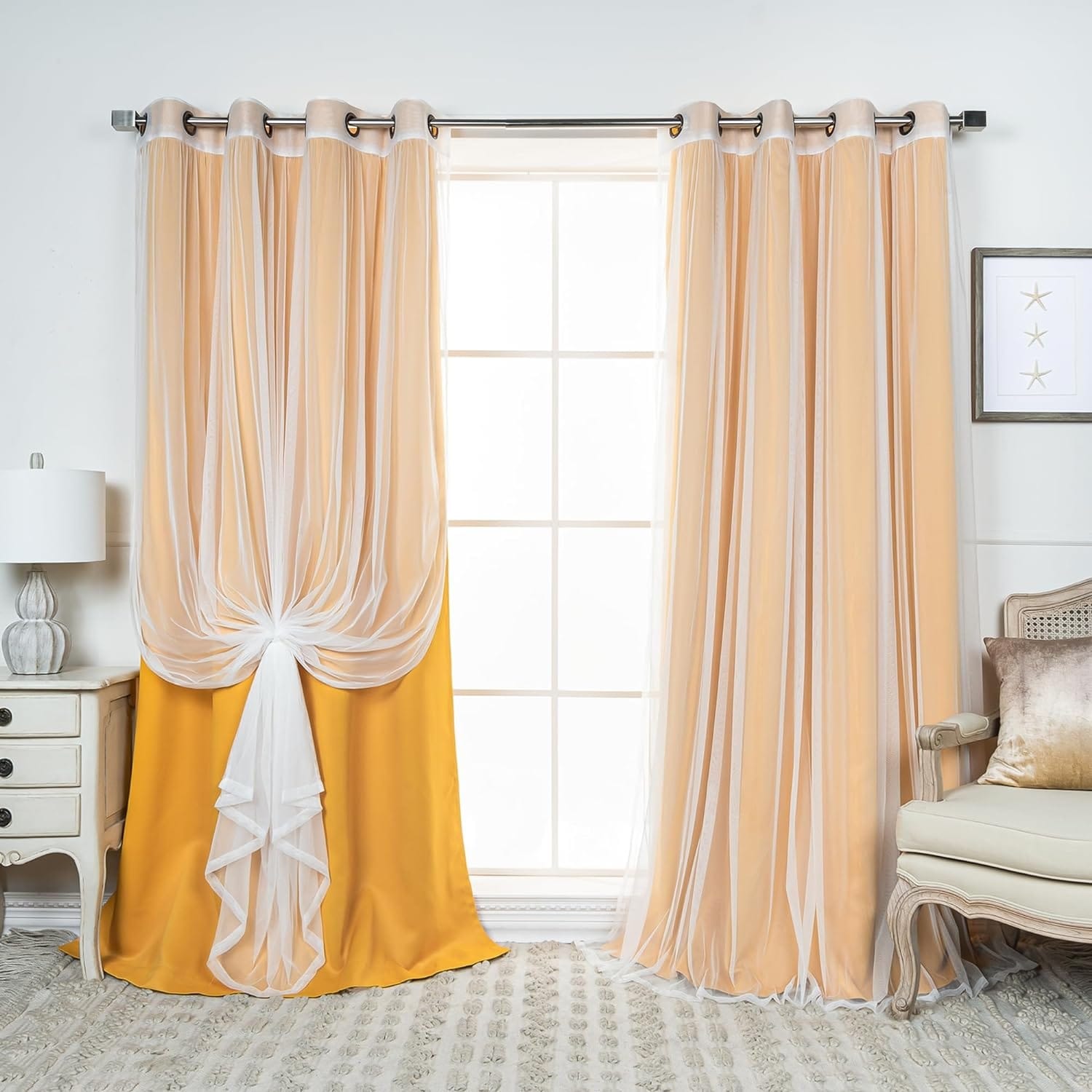 Aurora Home Mix-n-Match Blackout and Tulle Lace 4-pc. Grommet Curtain Set