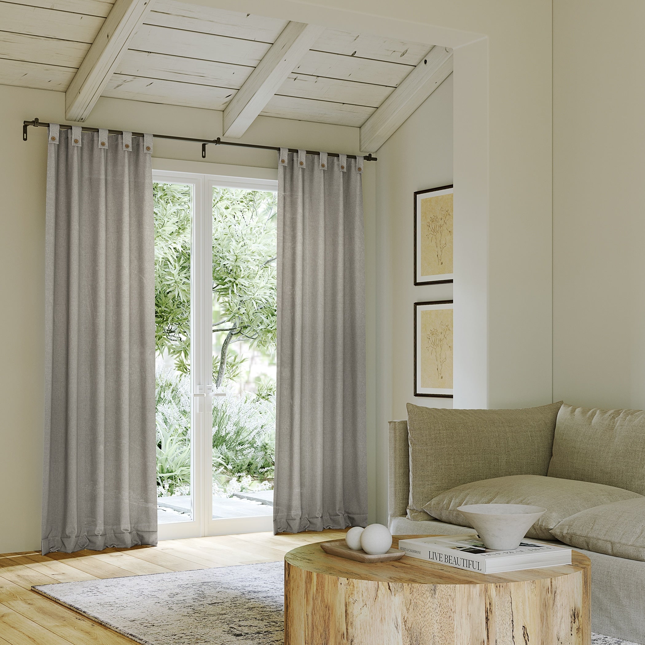 Archaeo Cotton Blend Button Tab Top Curtain, Single Panel