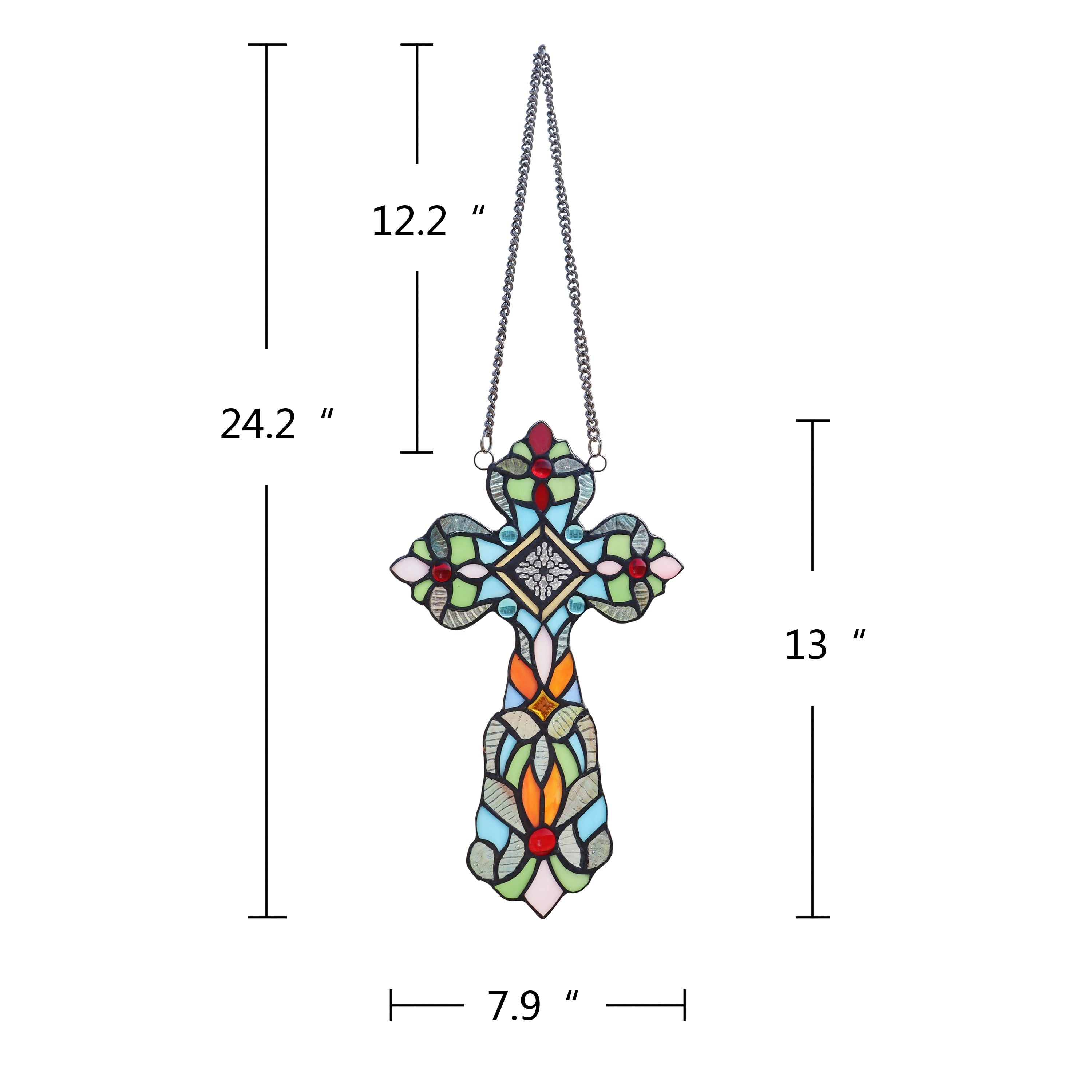 13 x 8 Victorian Design Cross Stained Glass Panel/ Suncatcher