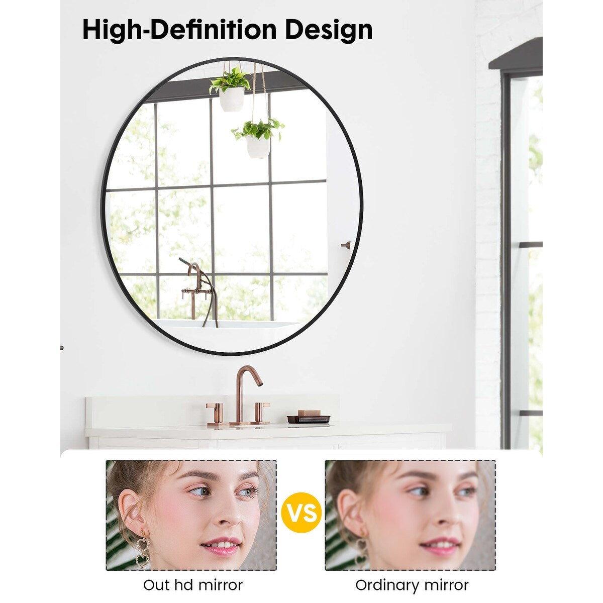 Round Mirror with Black Metal Frame for Entryway Bathroom Living Room