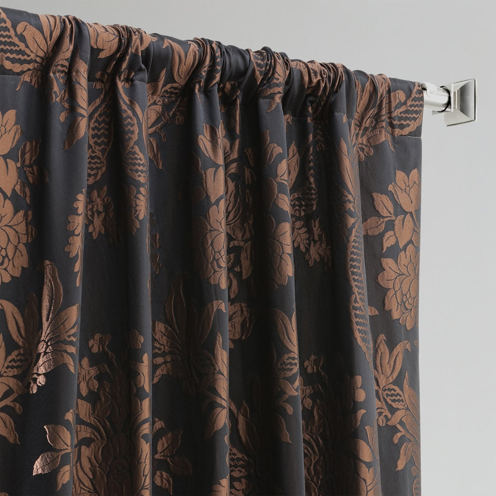 Exclusive Fabrics Magdelena Black/Copper Faux Silk Jacquard Curtain (1 Panel)