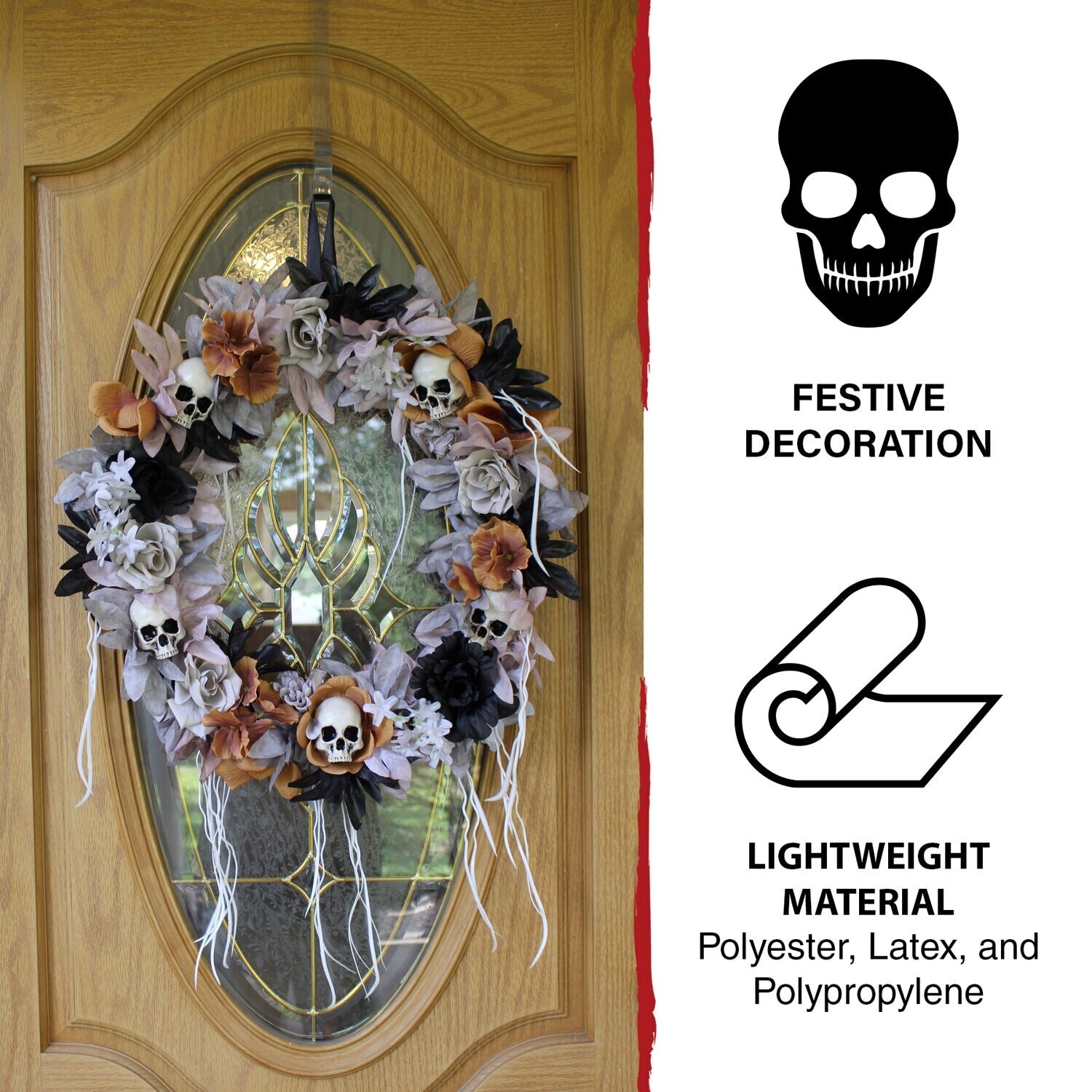 Haunted Hill Farm 1.83-ft. Halloween Autumn Wreath with Skulls, Indoor/Covered Outdoor Halloween Decoration