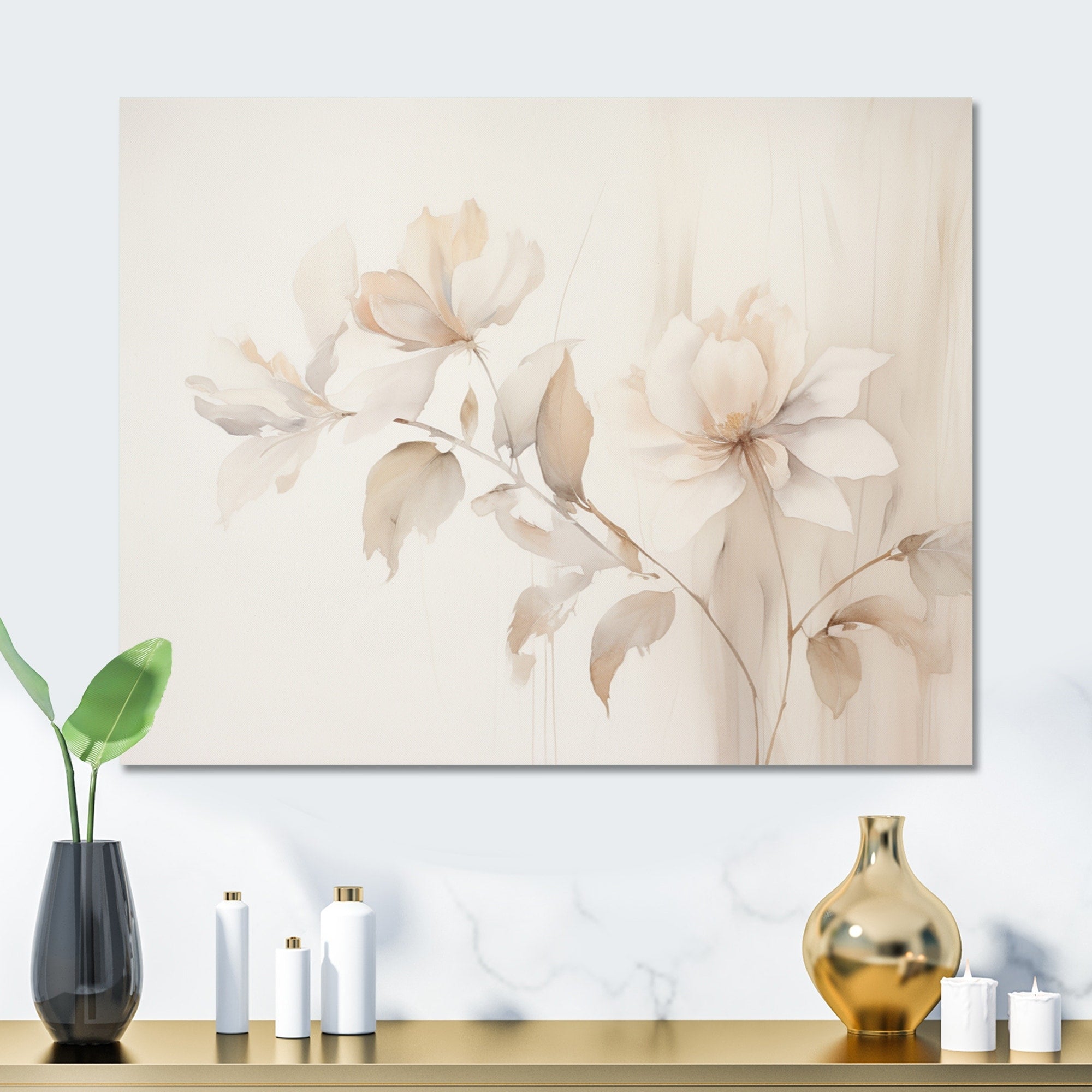 Designart White Botanical Elegance II Abstract Botanicals Metal Wall Art Prints