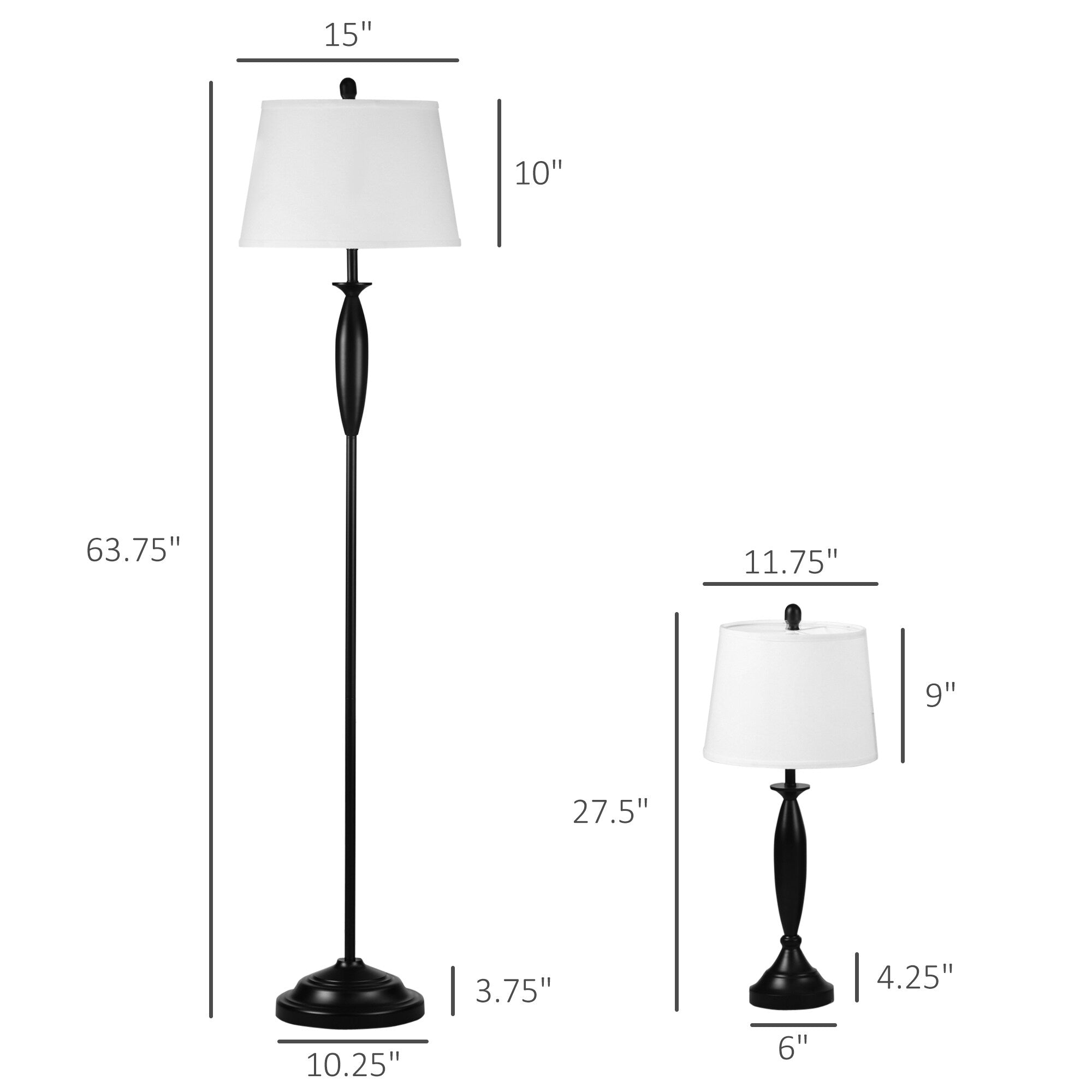 HOMCOM Modern Table Floor Lamp Set of 2 for Living Room, 2 Piece Lamp Set with Linen Lampshade Steel Base for Bedroom