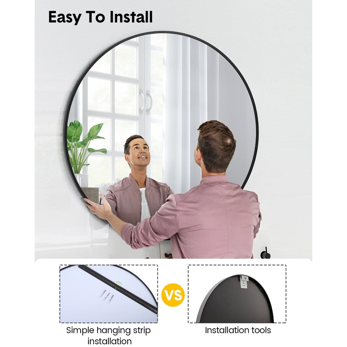 Round Mirror with Black Metal Frame for Entryway Bathroom Living Room