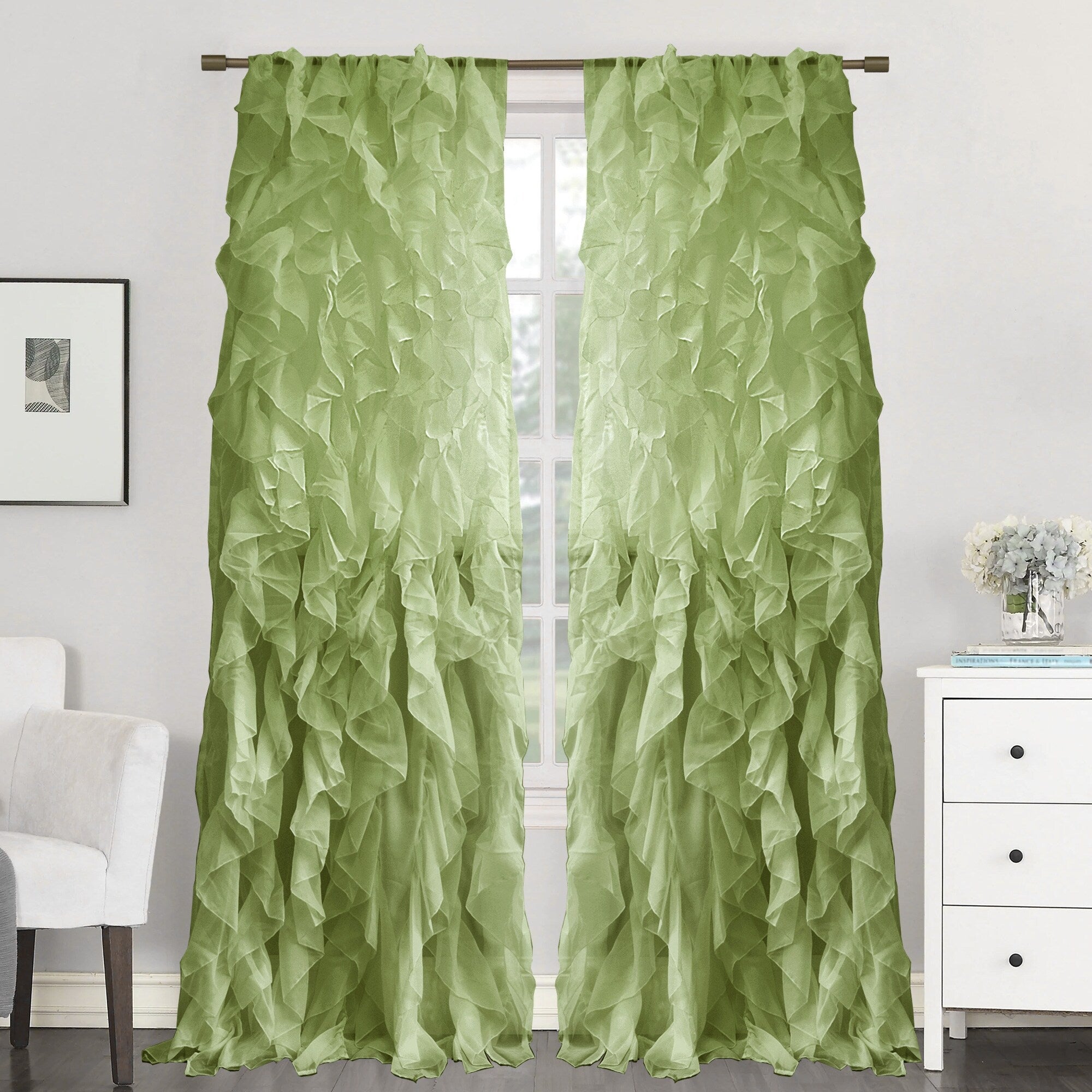 Sweet Home Collection Sheer Voile Waterfall Ruffled Tier 108 Inch Single Curtain Panel - 108 long x 50 wide