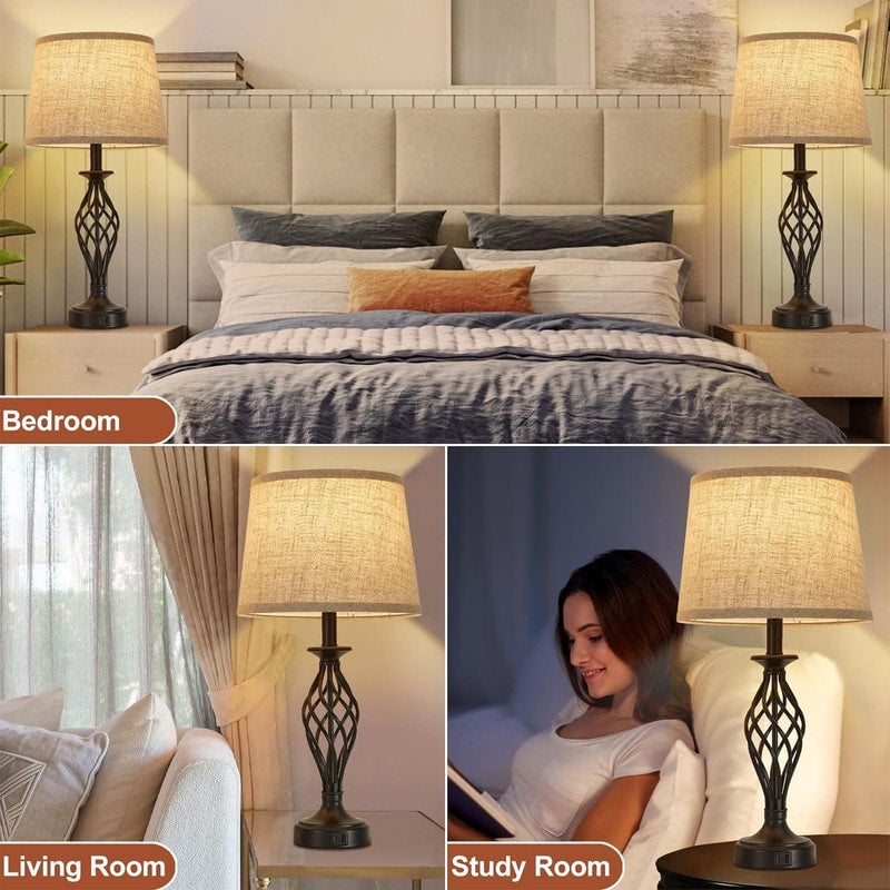 Modern Bedside Lamp Bedroom Table Lamp (Set of 2) - 12D x 12W x 23.8H