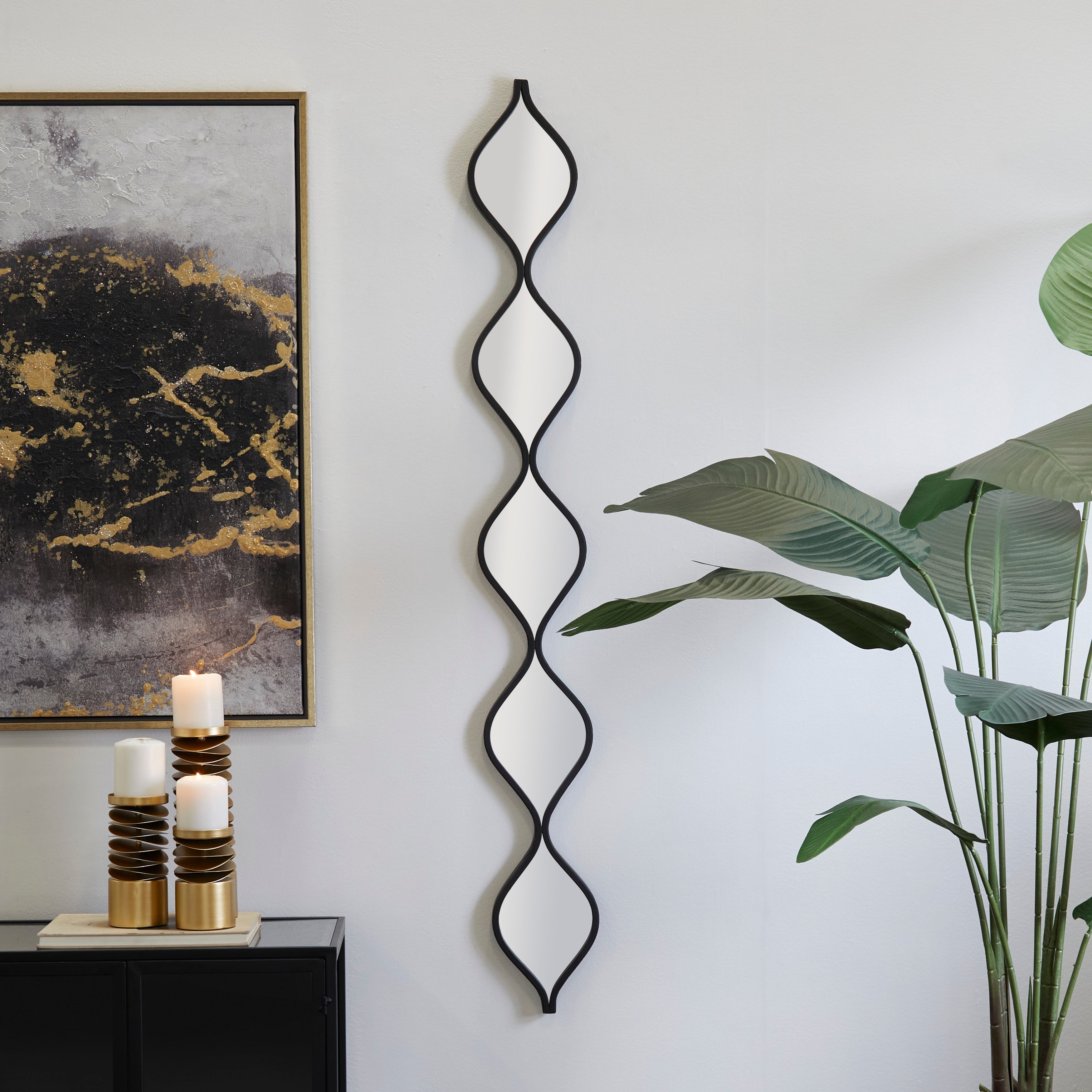 Metal Slim Stacked Chain 5 Layer Wall Mirror with Tear Drop Pattern - Silver, Black, Gold - Roche River Decor