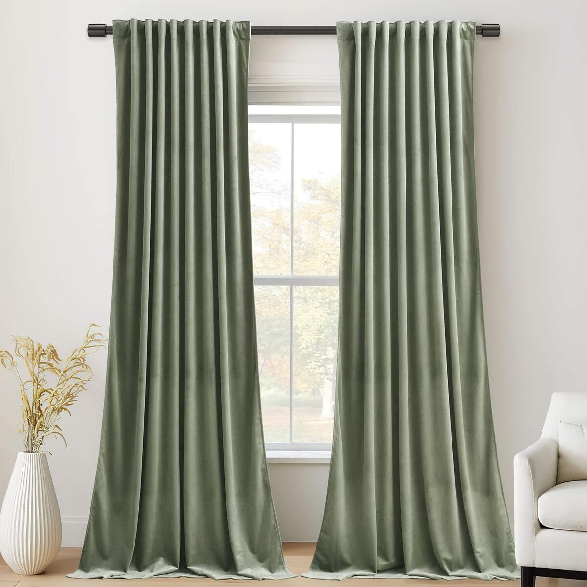 Velvet Curtains , Back Tab Heavy Thick Living Room Drapes Light Blocking Privacy Protect Curtain Panels , W52 x L96, 2 Panels