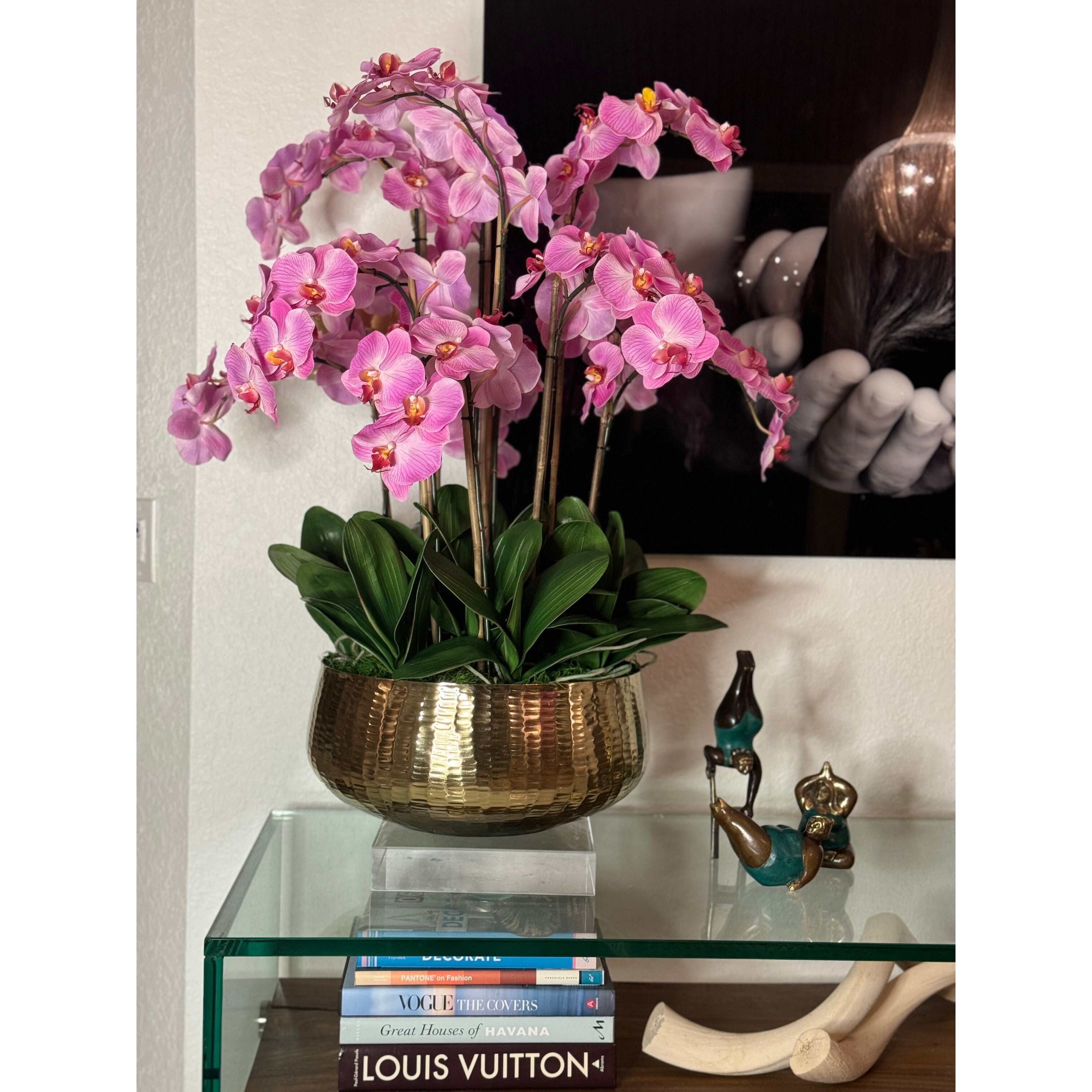 Phalaenopsis Orchids Floral Arrangement in Gold Planter