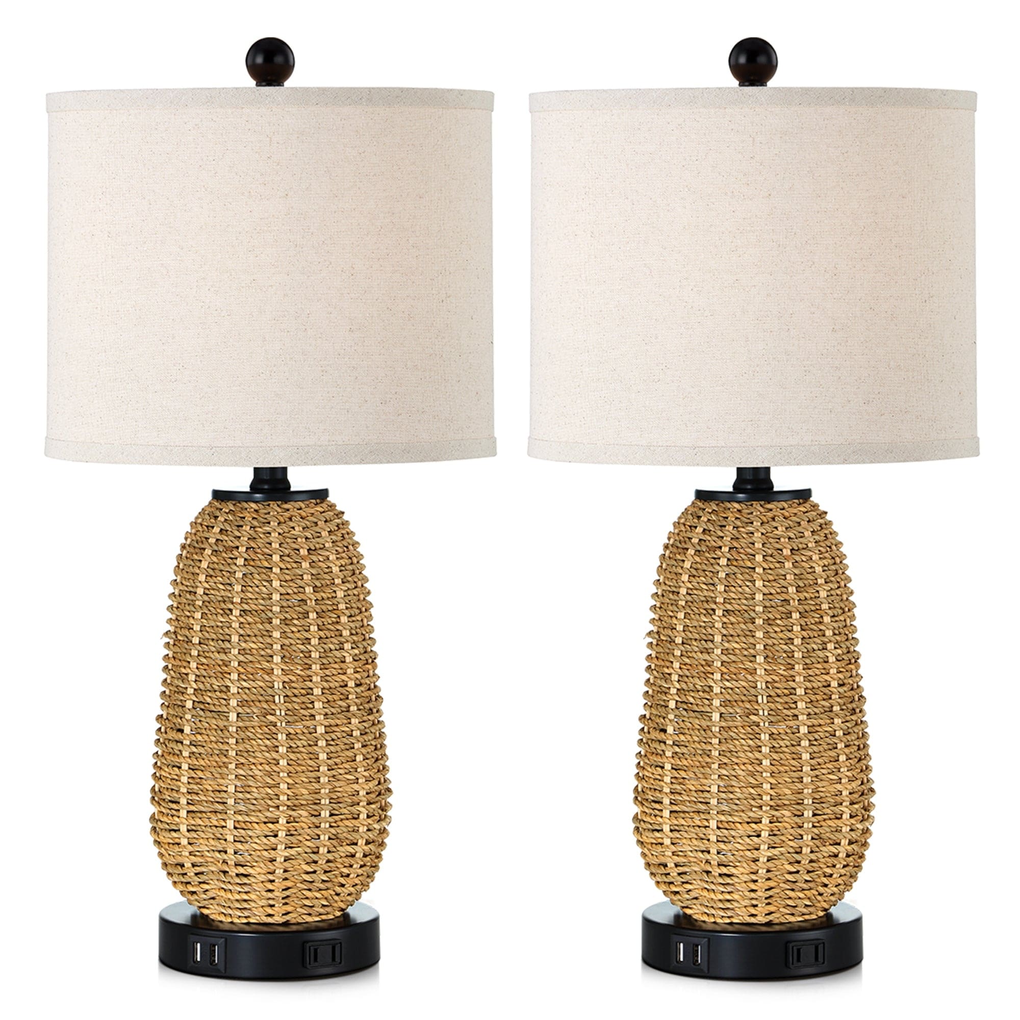 Table Lamp Brown Natural Straw Touch 3-Way Dimming(Set of 2) - 11'' x 11'' x 22.8'' (L x W x H)