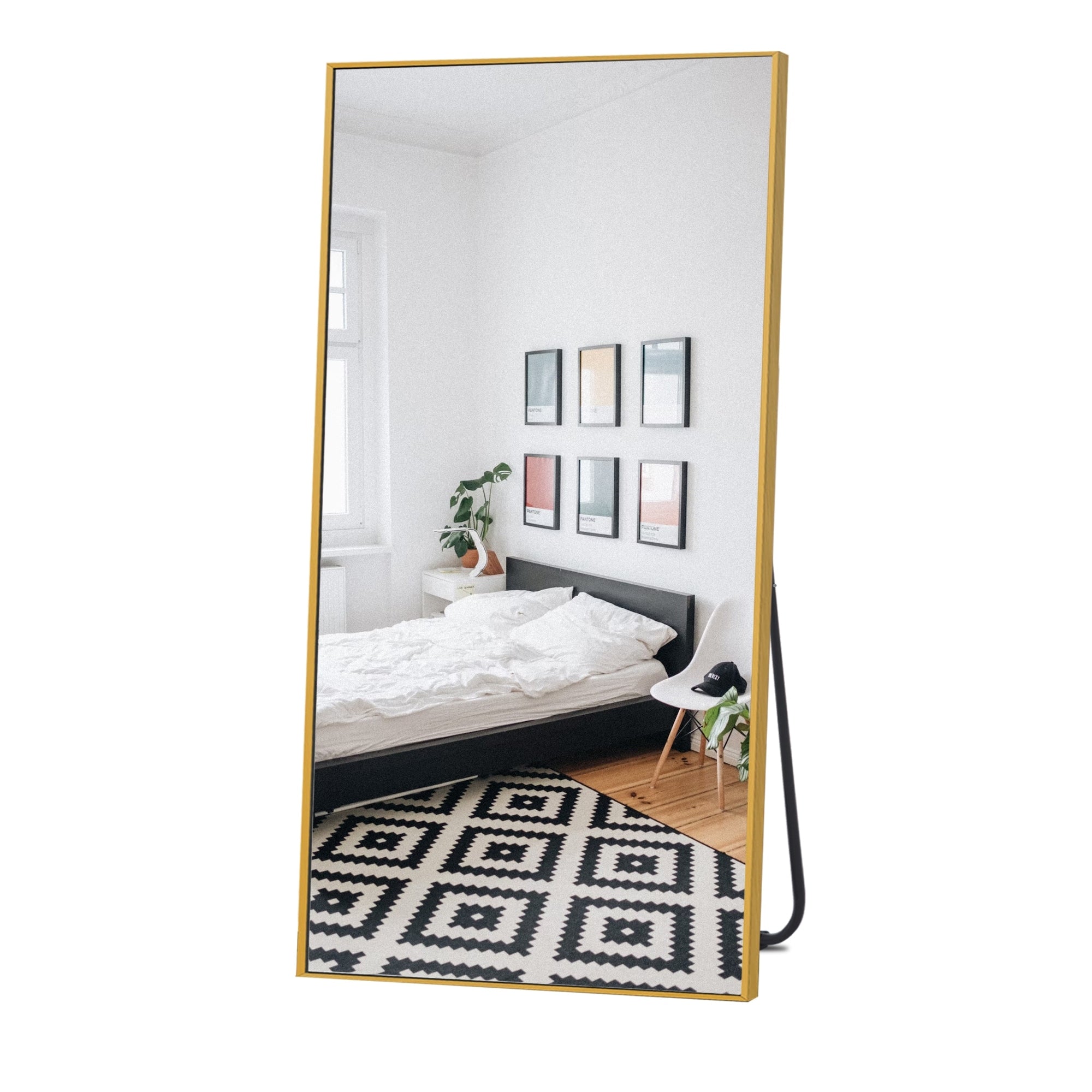 Modern Glam Aluminum Mirror Full Length Floor Mirror with Stand