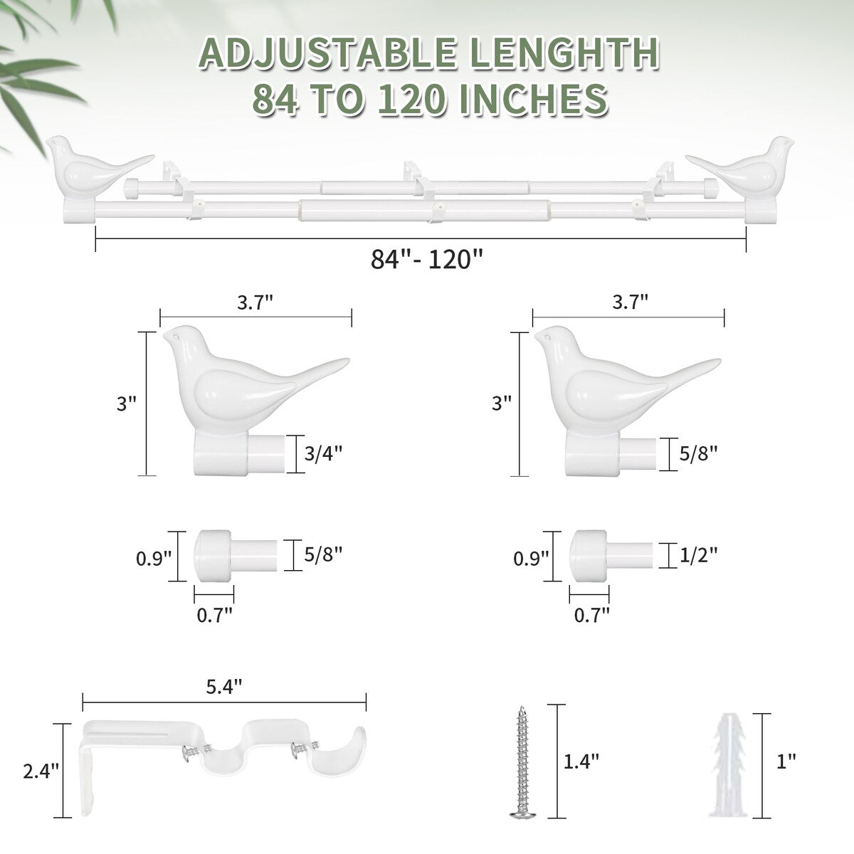 MERIVILLE 3/4 Diameter Farmhouse Double Window Curtain Rod, Bird Finials