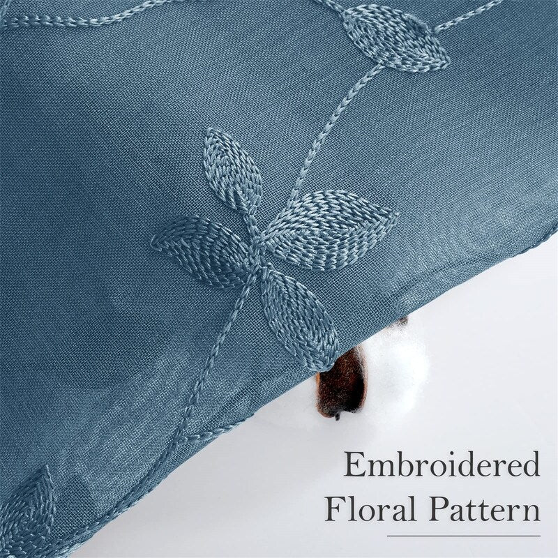 2 Panels Embroidered Leaf Pattern Curtains