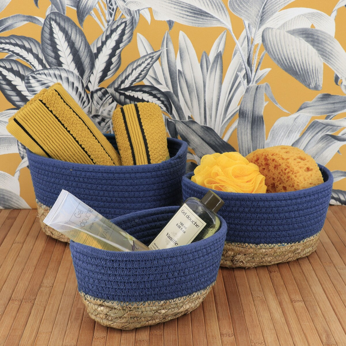 Cotton Storage Baskets Organizer Padang Set of 3 - 9 in. L x 5.9 in. D x 5.3 in. H