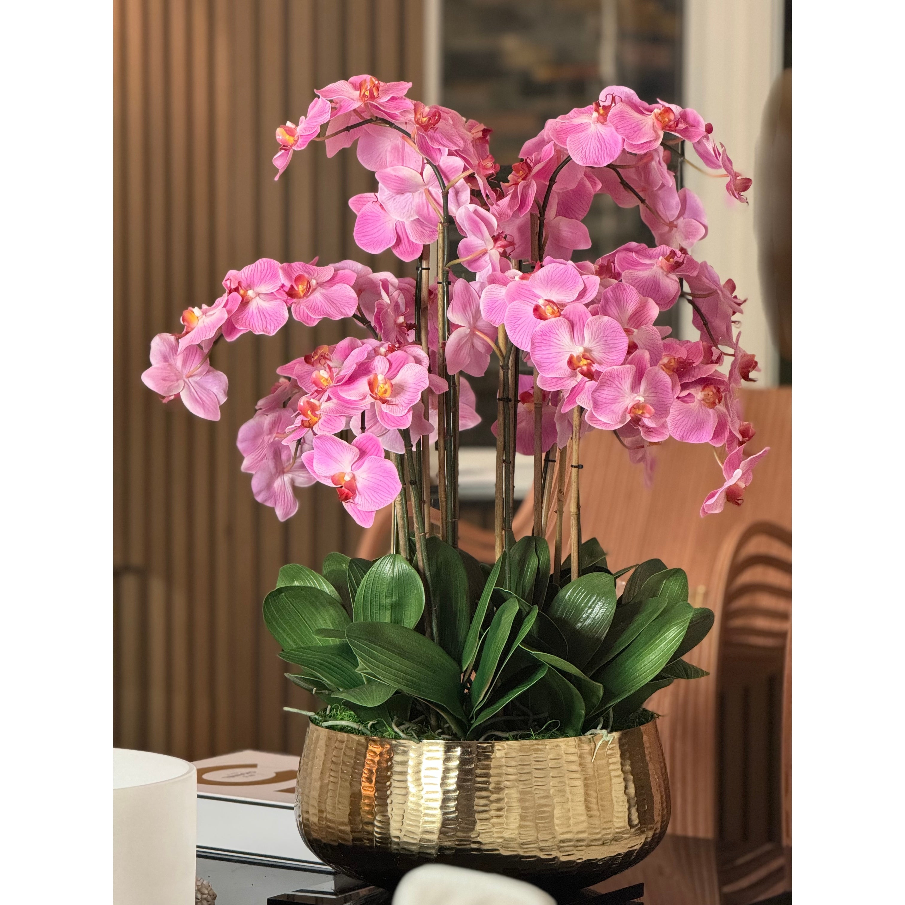 Phalaenopsis Orchids Floral Arrangement in Gold Planter