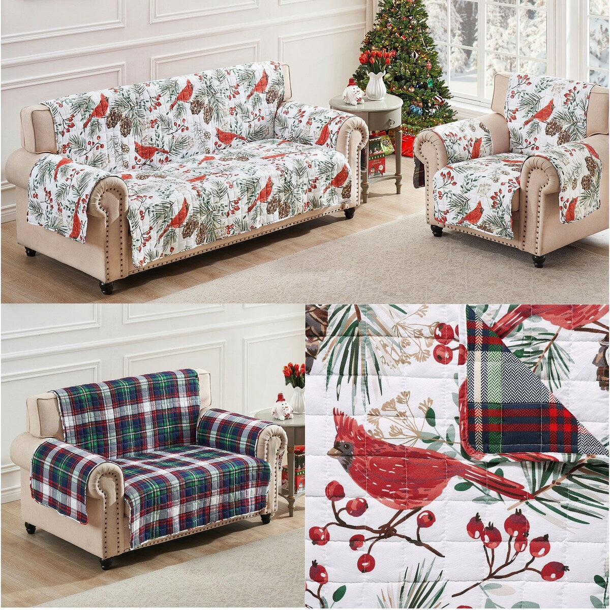 Greenland Home Cardinal Plaid Reversible Arm Chair Protector - 81 x 81 inches