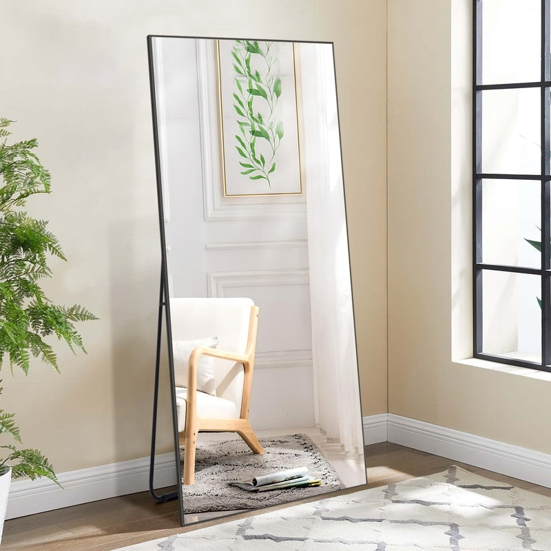 Modern Glam Rectangular Full-length Floor Mirror Wall Mount for Living Room