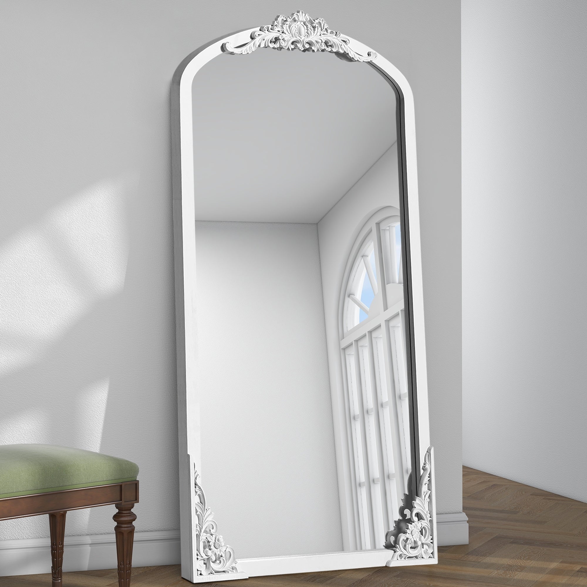 Arched Full-Length Solid Wood Carving Floor Mirror - 67*28