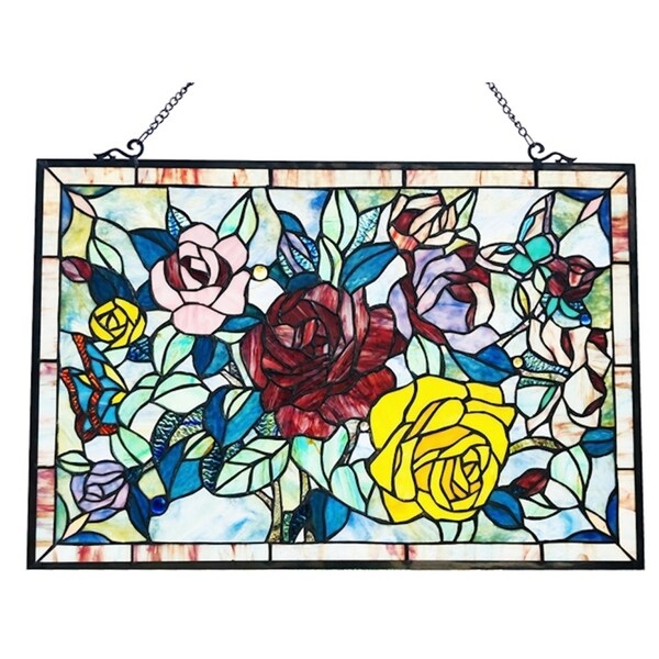 Gracewood Hollow Bolina Glass Window Panel/Suncatcher with Floral Embellishments