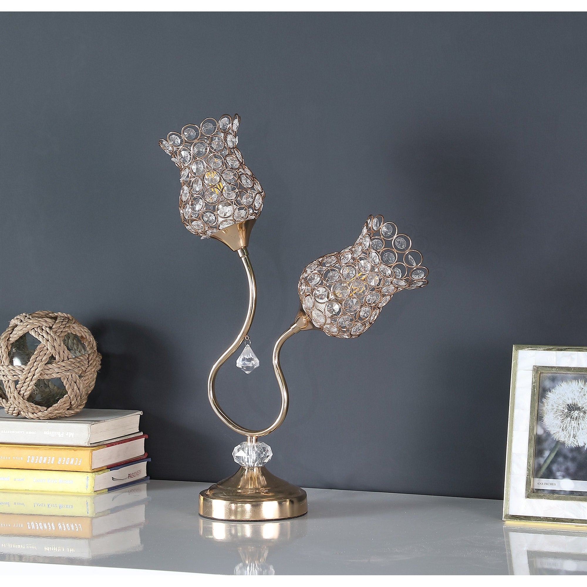 18.75 In. Rose Gold Floral Trumpet Glam Metal Table Lamp