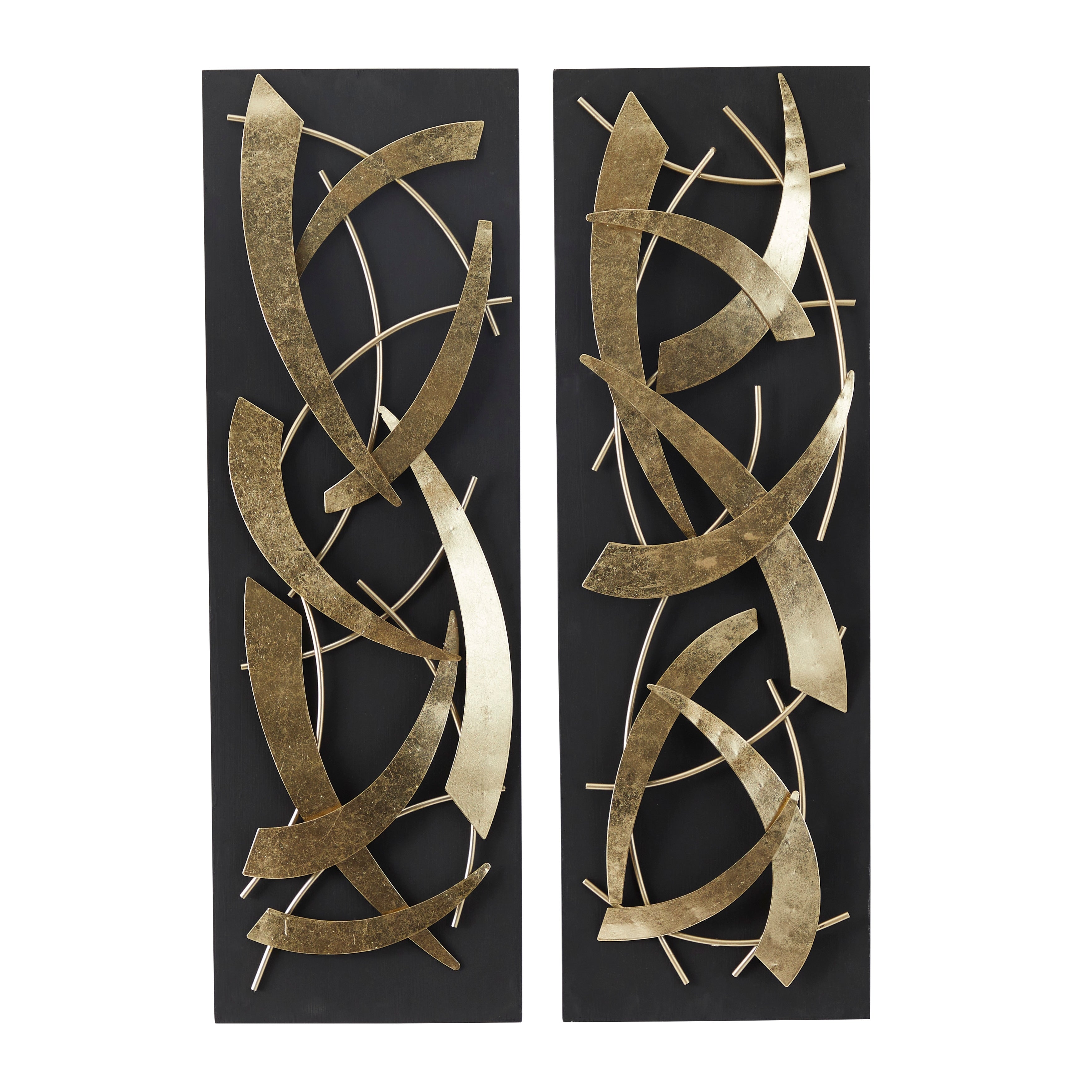 Metal Abstract Dimensional Wall Decor with Black or White Wood Backing - Set of 2 Gold - Roche River Decor