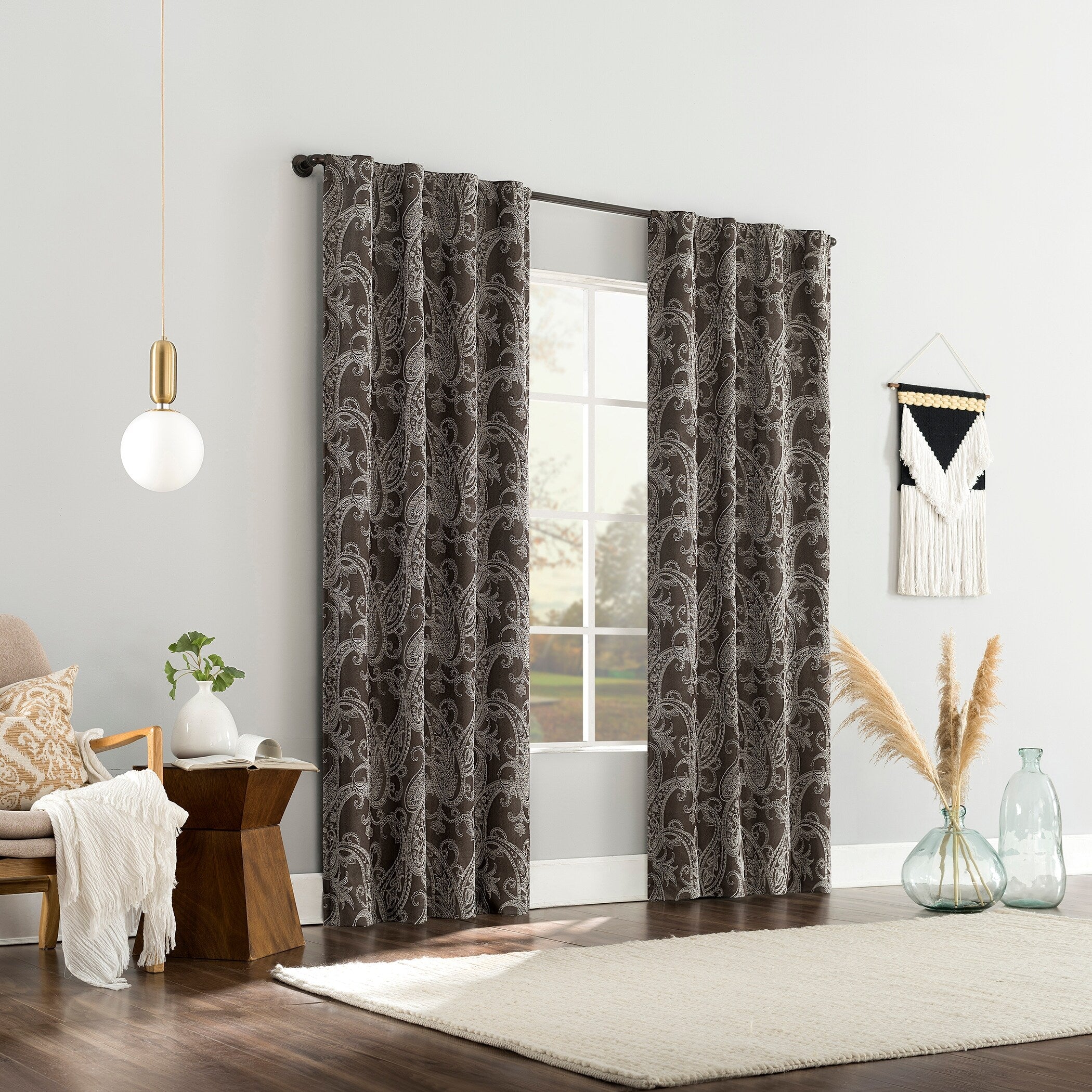 Sun Zero Pedra Paisley Embroidery Total Blackout Back Tab Curtain Panel, Single Panel