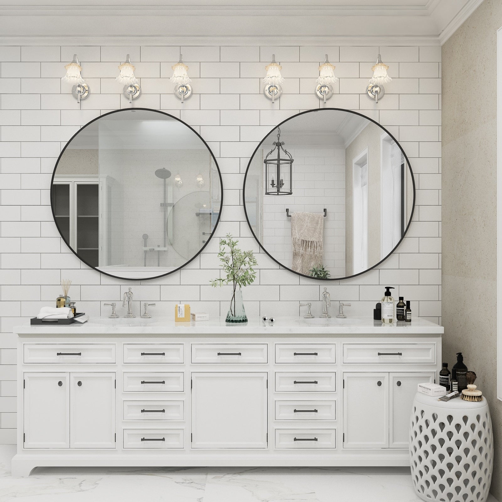 Apmir Round Metal Black Frame Bathroom Vanity Mirror Wall-mounted mirror