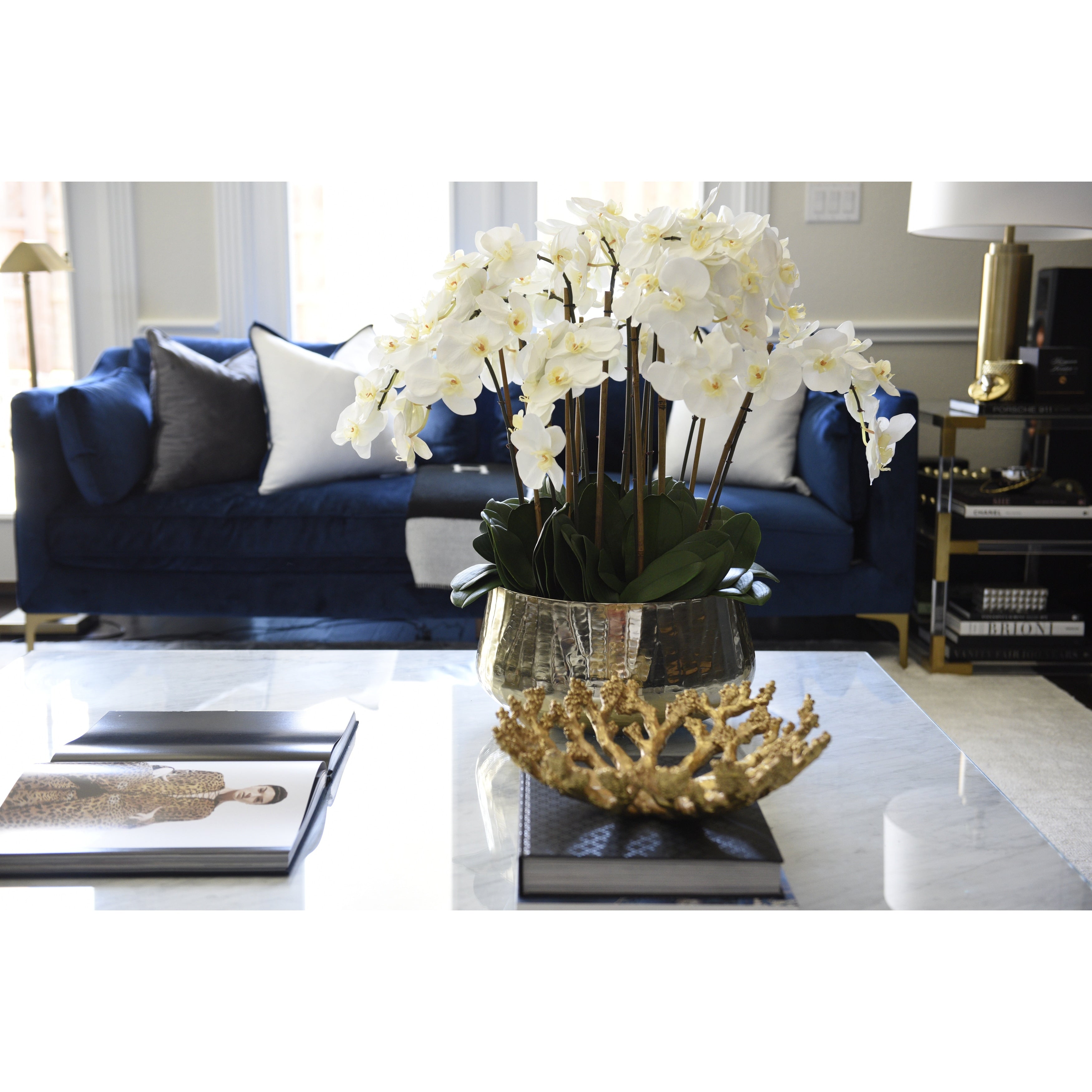 Phalaenopsis Orchids Floral Arrangement in Gold Planter