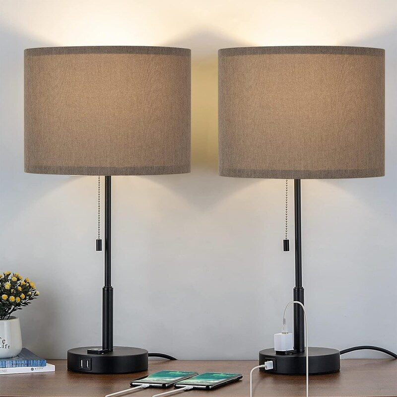 21.7 Table Lamp (Set of 2) with USB Charging Port, Nightstand Lights - 11D x 11W x 21.7H