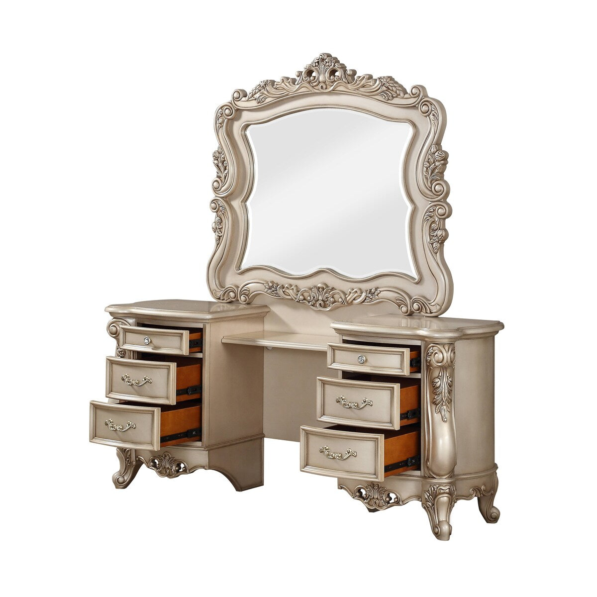 ACME Gorsedd Vanity Desk and Mirror in Gold Ivory - Gold Ivory