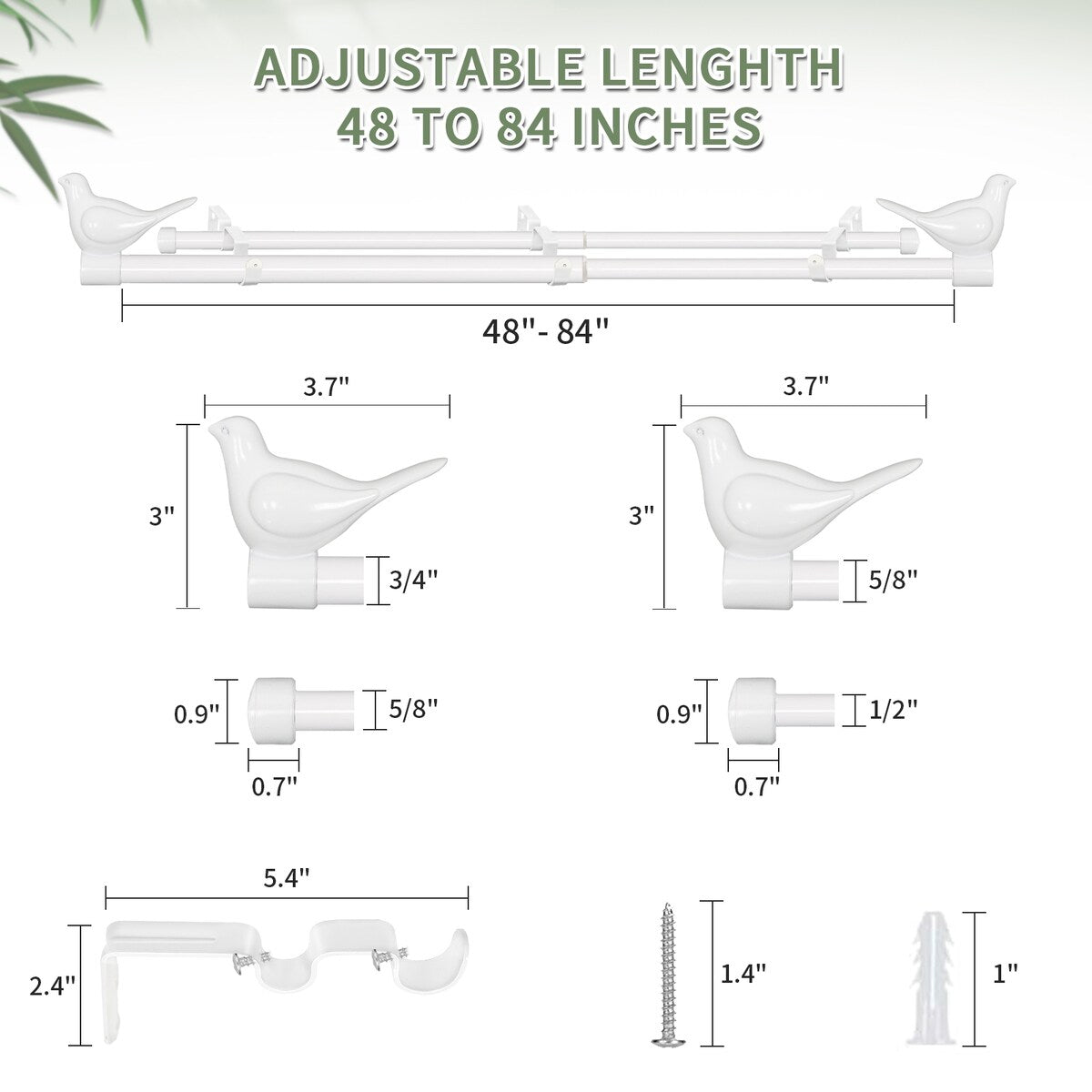 MERIVILLE 3/4 Diameter Farmhouse Double Window Curtain Rod, Bird Finials