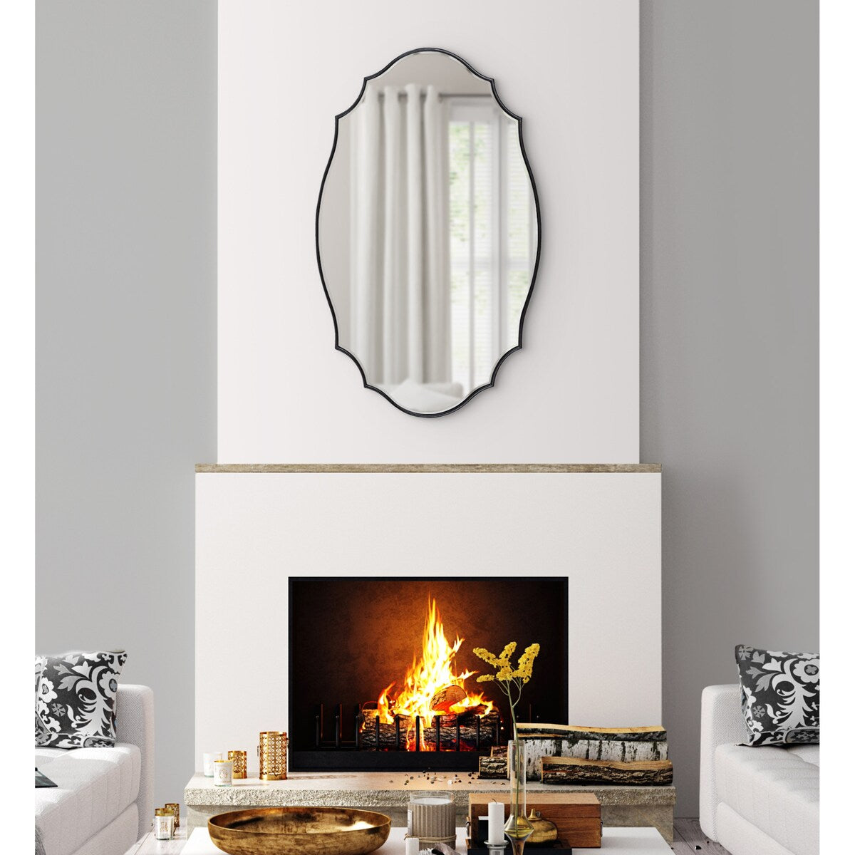 Kate and Laurel Leanna Scalloped Oval Wall Mirror