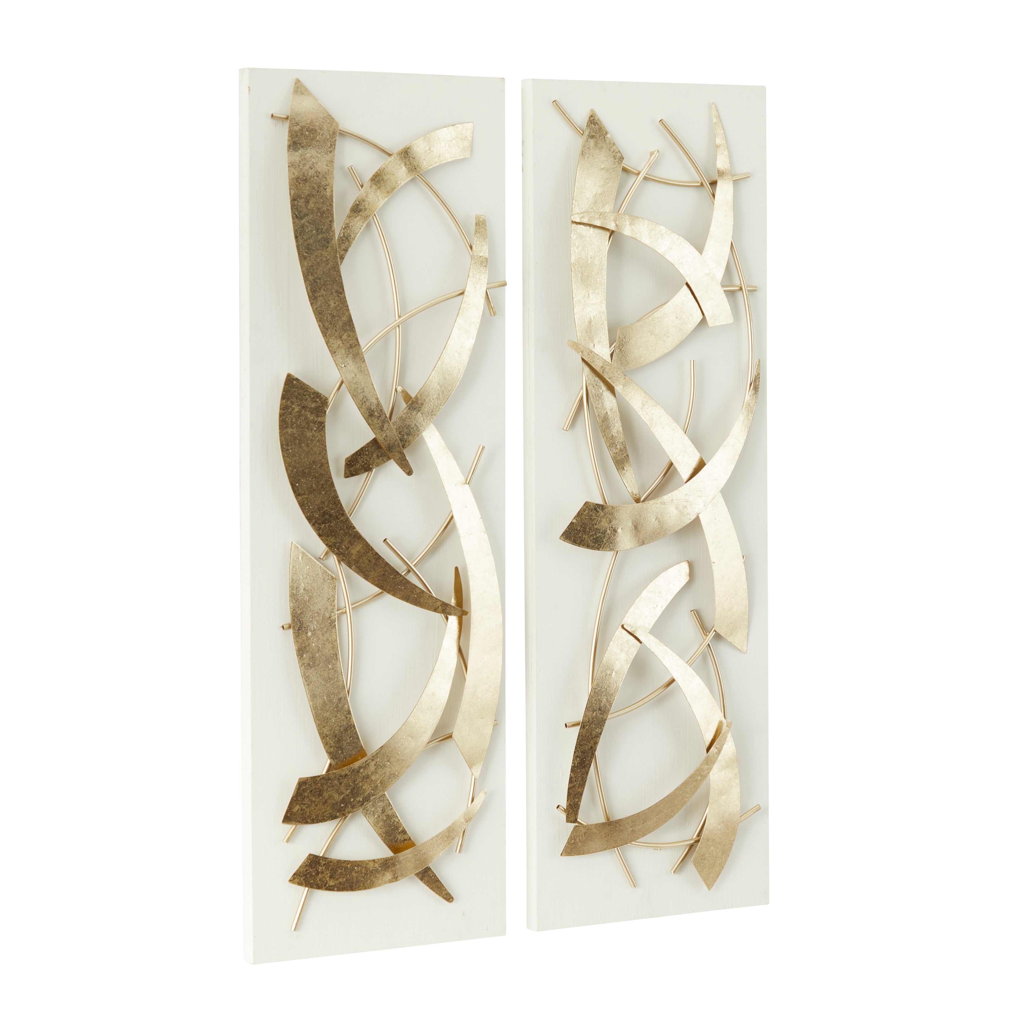 Metal Abstract Dimensional Wall Decor with Black or White Wood Backing - Set of 2 Gold - Roche River Decor