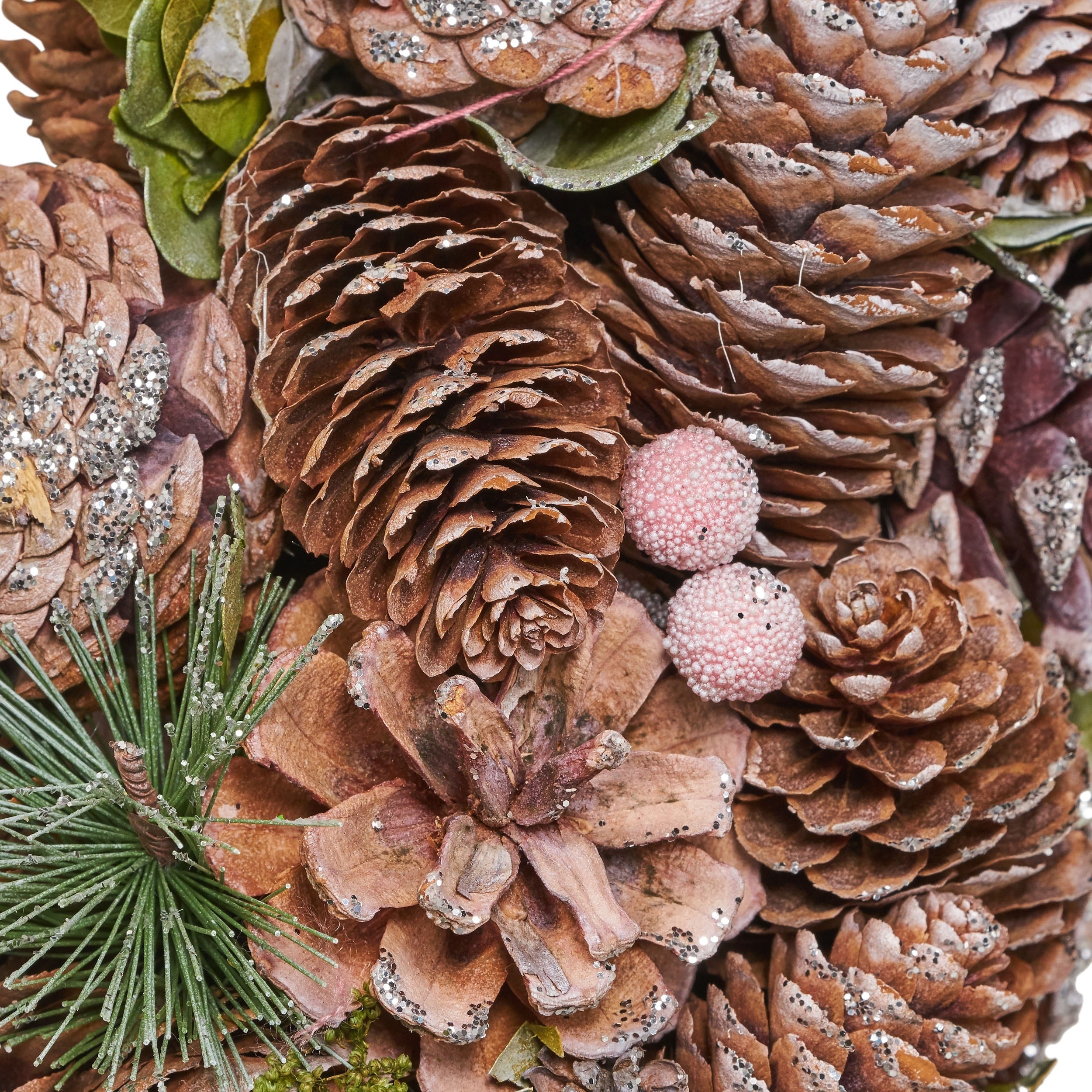 Modern 18.5 Pine Cone and Glitter Artificial Christmas Wreath, Natural and White by Christopher Knight Home