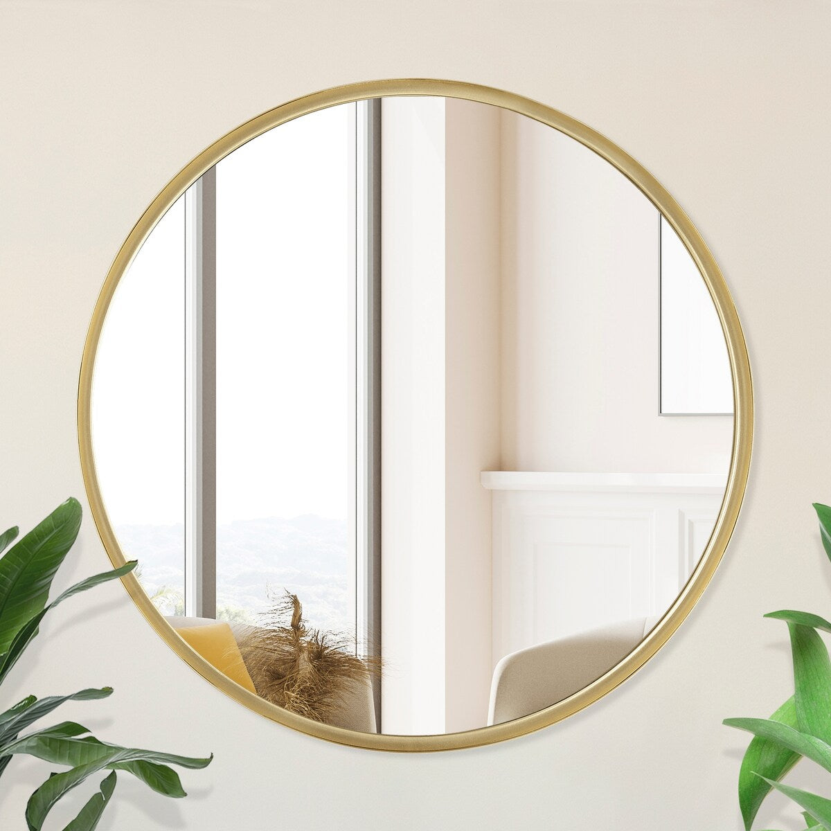 Gold 24 in. W x 24 in. H Round Iron Framed Modern Accent Mirror - 24 in. W x 24 in. H x 1.5 in. D