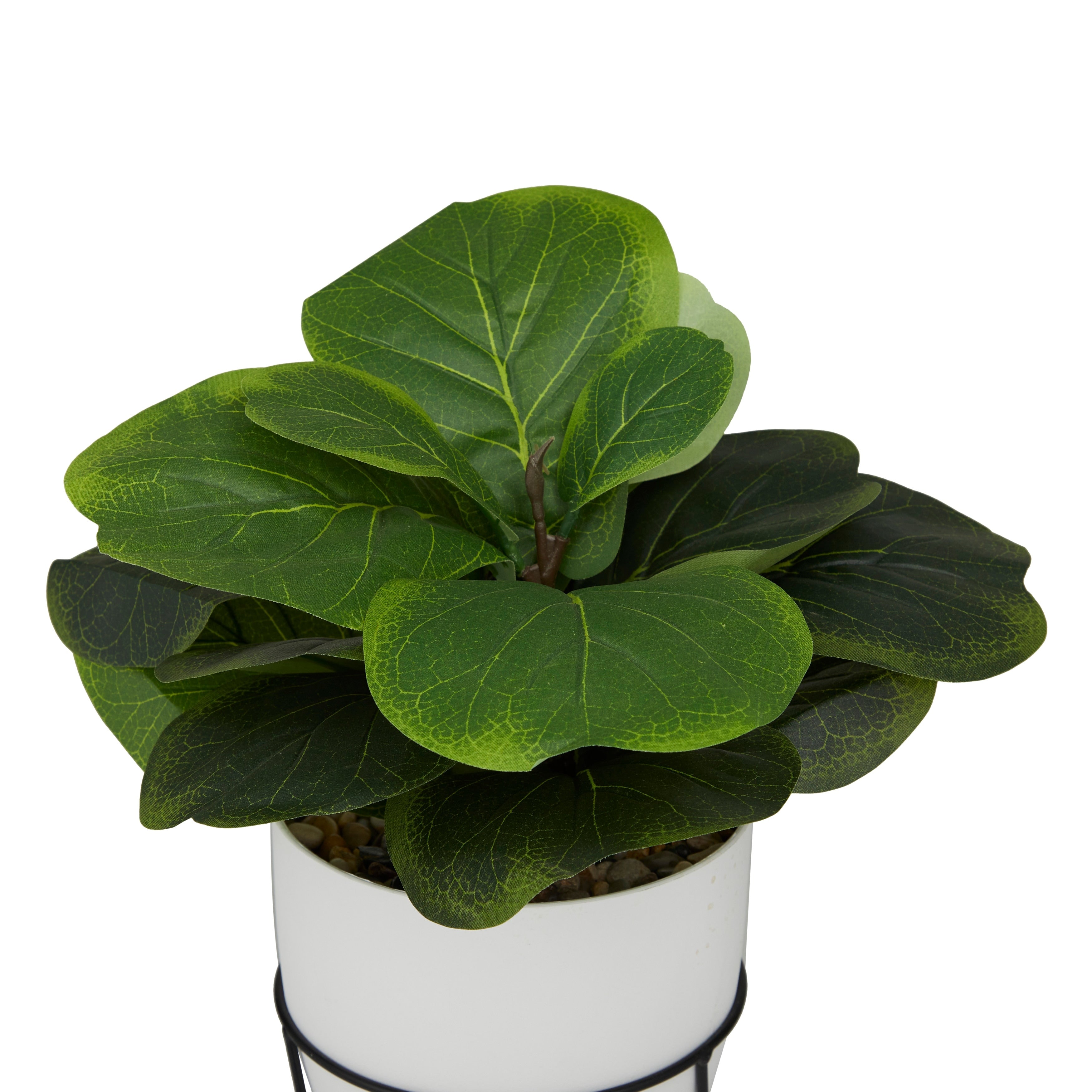 Faux Foliage Pilea Artificial Plant with Realistic Leaves and Metal Stand and White Pot - Green - Roche River Decor