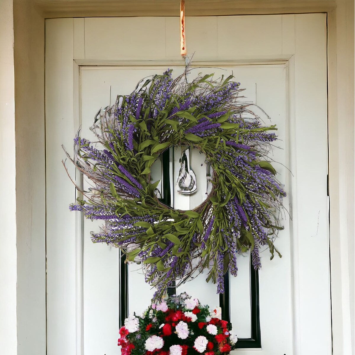 24 Mixed Artificial Lavender Flower Wreath for Front Door Home Wall Wedding Festival Farmhouse Holiday Decor