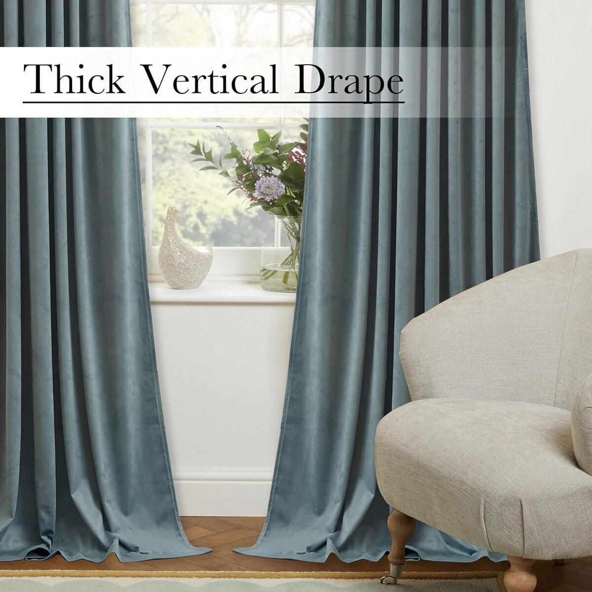 Velvet Curtains , Back Tab Heavy Thick Living Room Drapes Light Blocking Privacy Protect Curtain Panels , W52 x L96, 2 Panels