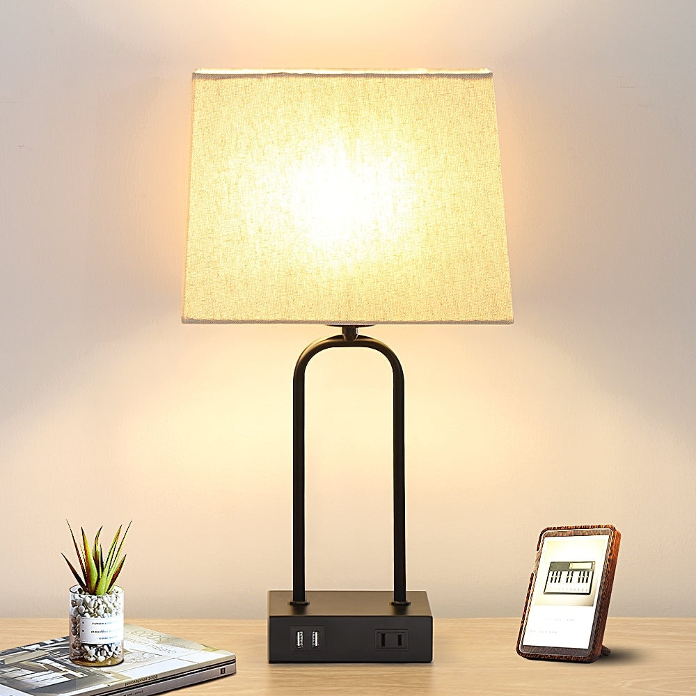 Black Metal Arched Frame Table Lamp with USB Charging Ports and Touch Dimming Switch (Set of 2) - 9.8'' x 5'' x 18'' (L x W x H)