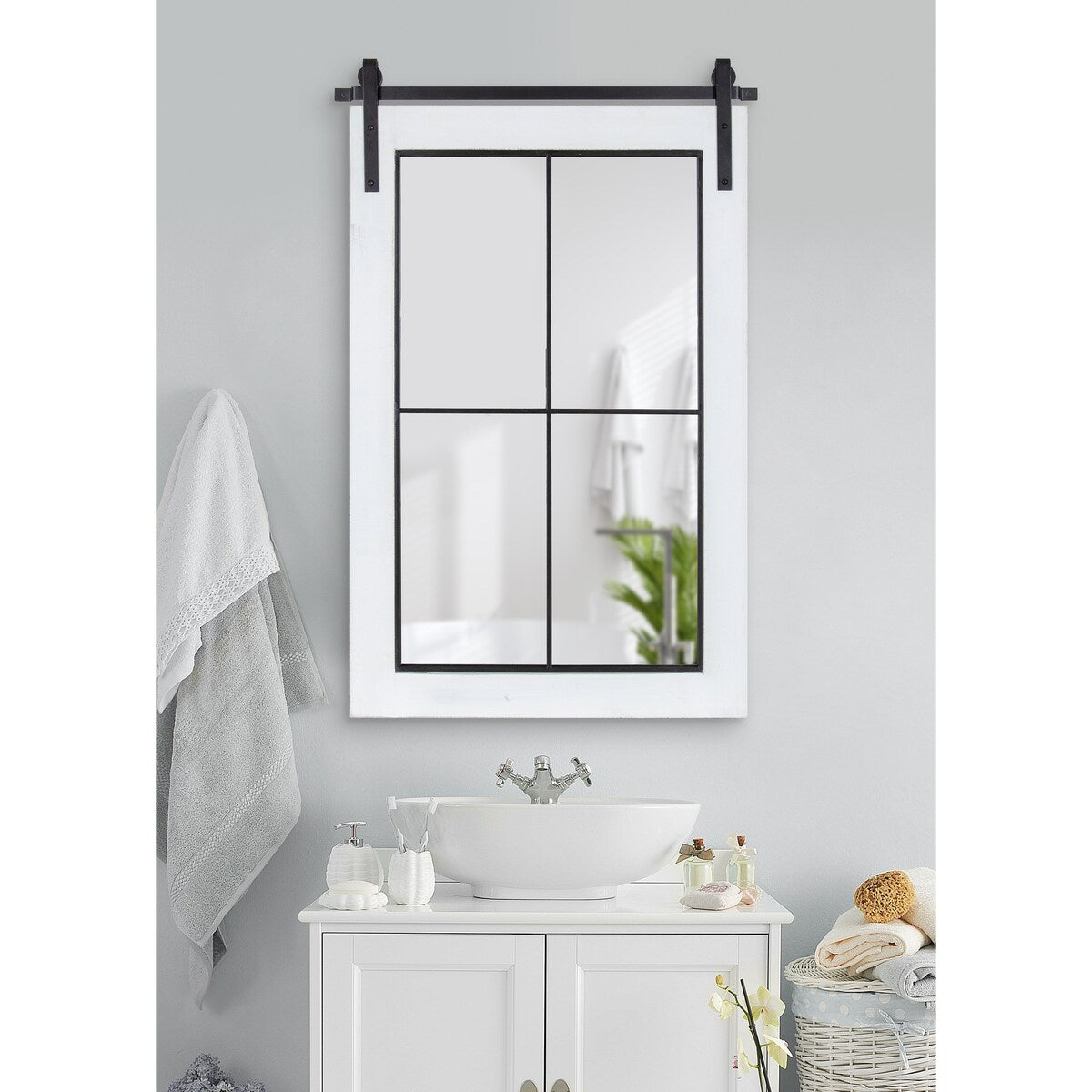 Kate and Laurel Cates Windowpane Framed Wall Mirror