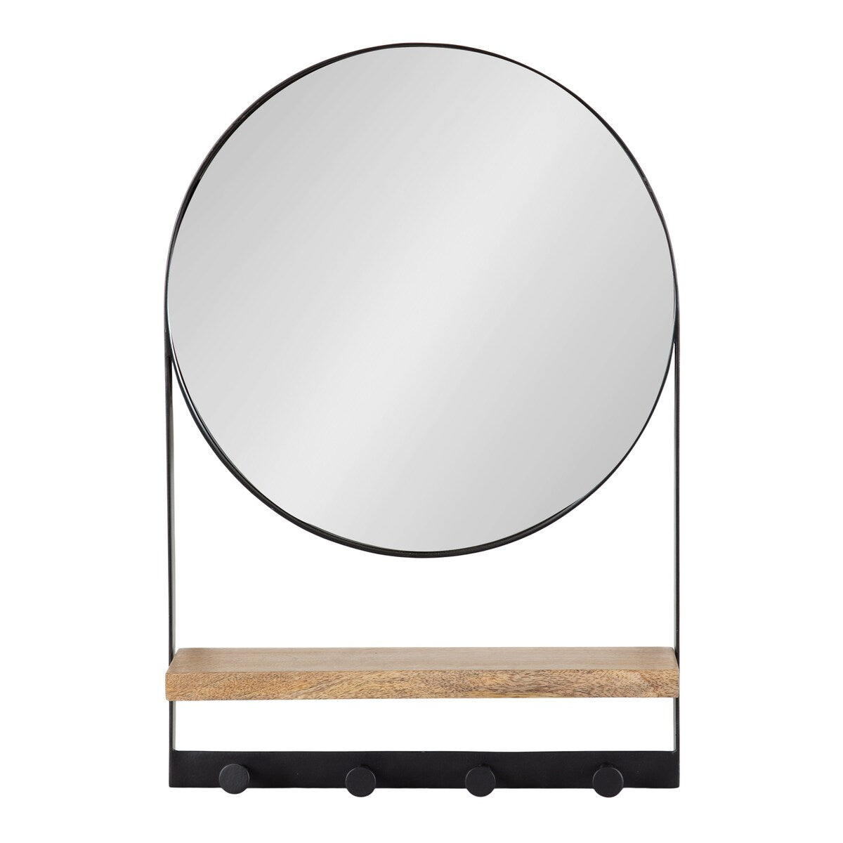 Kate and Laurel Chadwin Round Mirror with Shelf and Hooks