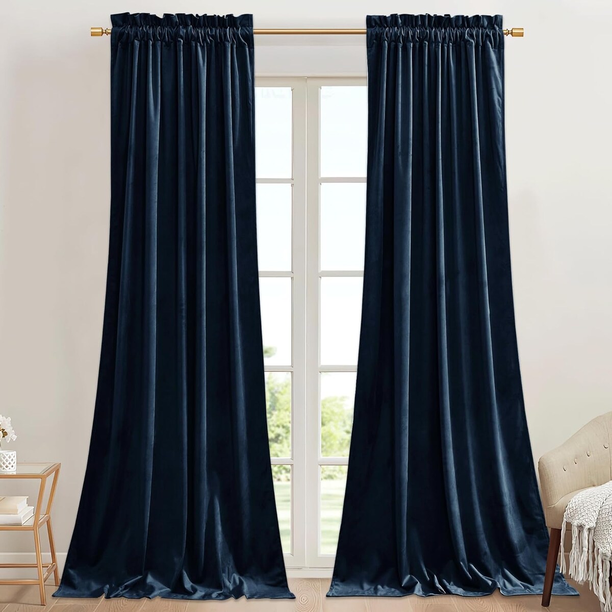 Natural Curtains for Nursery Bedroom Soft Velvet W42 x L96, 2 Panels