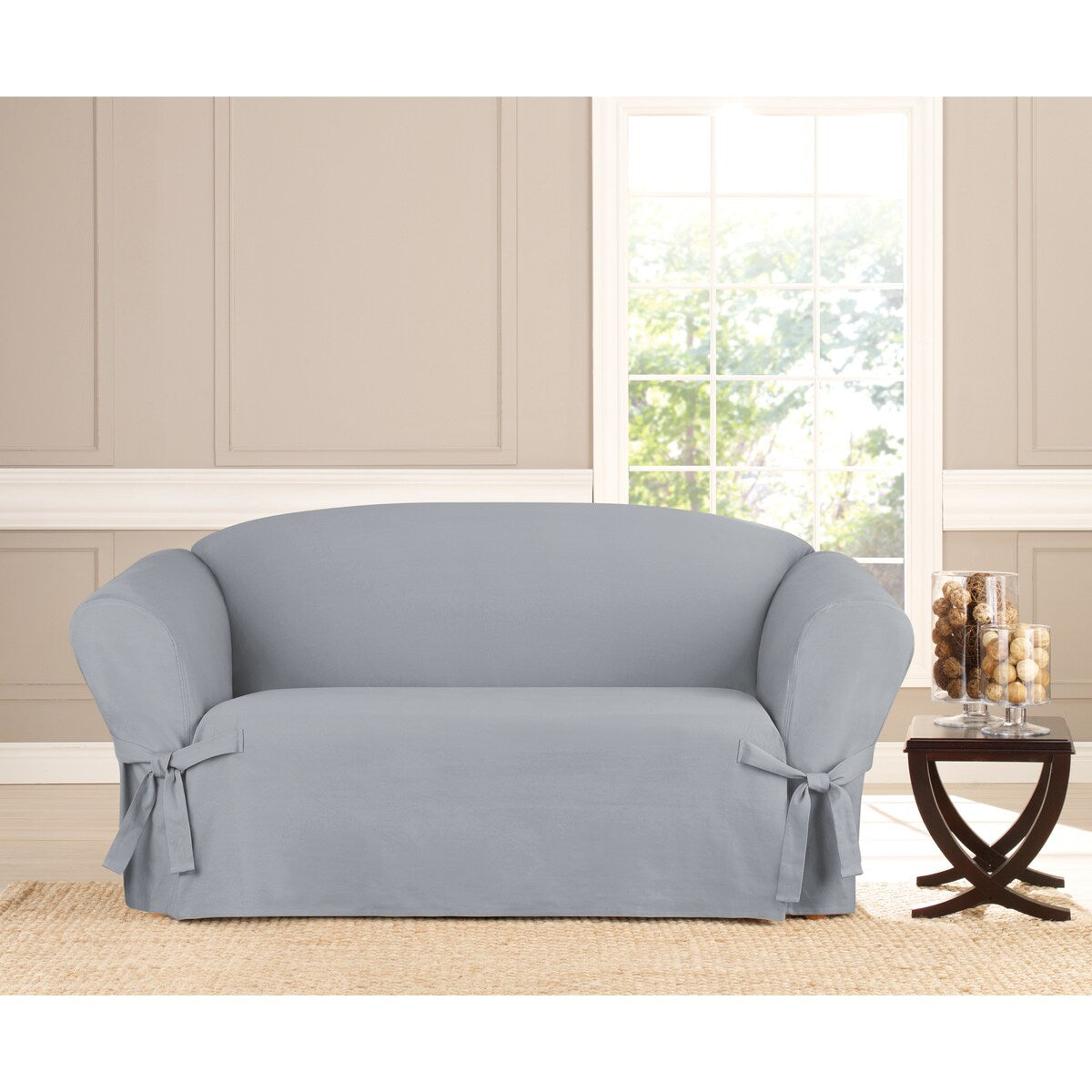 SureFit Heavyweight Cotton Duck One-Piece Loveseat Slipcovers with Seat Elastic