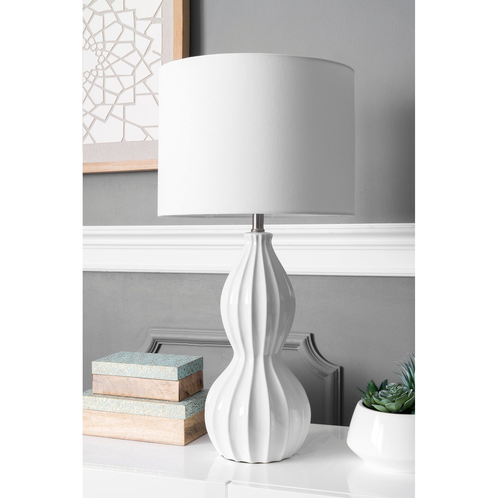 Brooklyn Rug Co 30-inch Venus Cream Ceramic Linen Shade Table Lamp - 15W x 15D x 30H