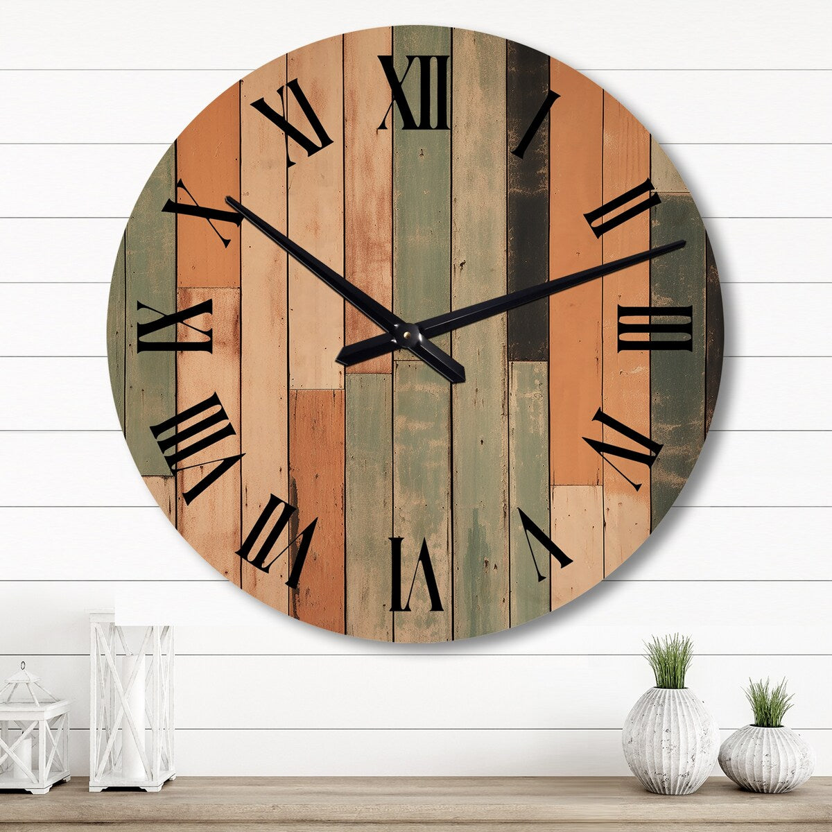 Designart Vertical Elegance Minimal Retrovisions II Abstract Midcentury Oversized Wood Wall Clock