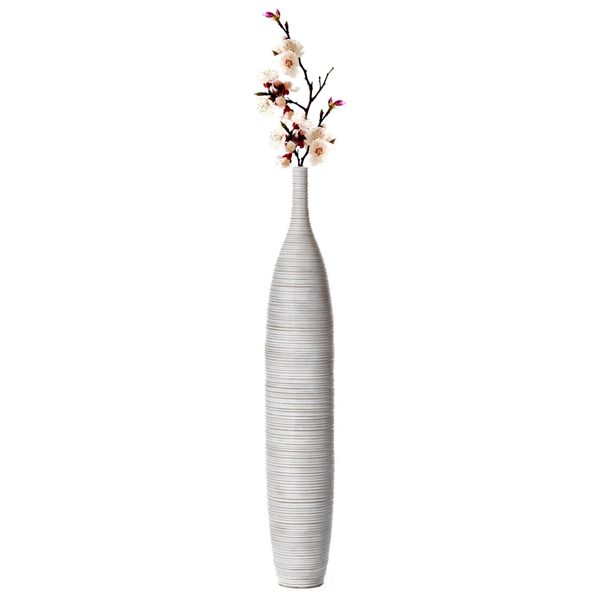 White Floor Vase, Ribbed Design, Modern Elegant Home Decoration, Room Enhancement, Sculptural Look, Sophisticated Decor