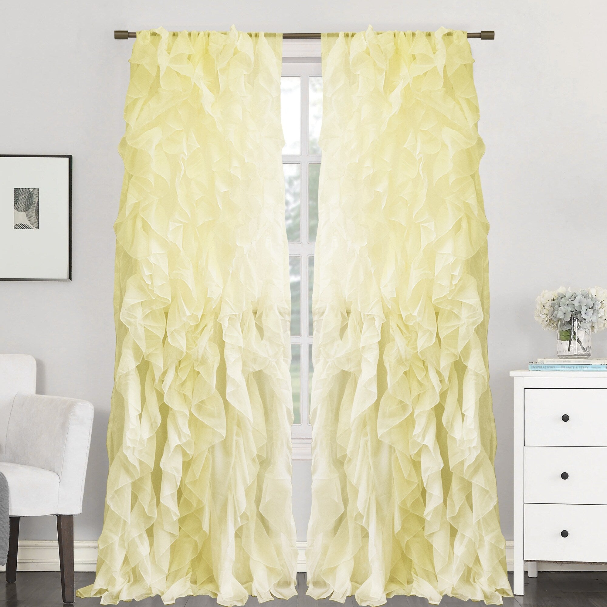 Sweet Home Collection Sheer Voile Waterfall Ruffled Tier 108 Inch Single Curtain Panel - 108 long x 50 wide